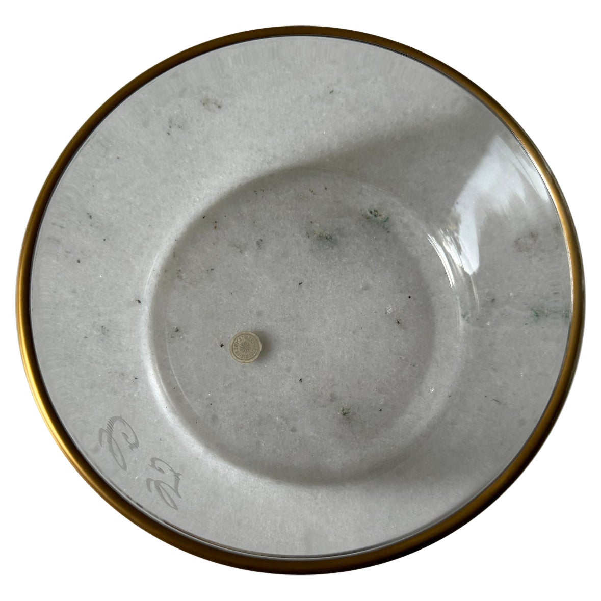 Runde Schale aus Kristallkristall von Val Saint Lambert, handbemalt, 24 Karat, Goldmatt-Finish x3