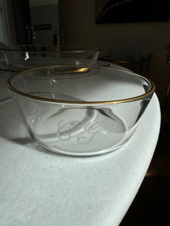 Plato Redondo de Cristal Val Saint Lambert Pintado a Mano Acabado Mate en Oro de 24 Quilates x3