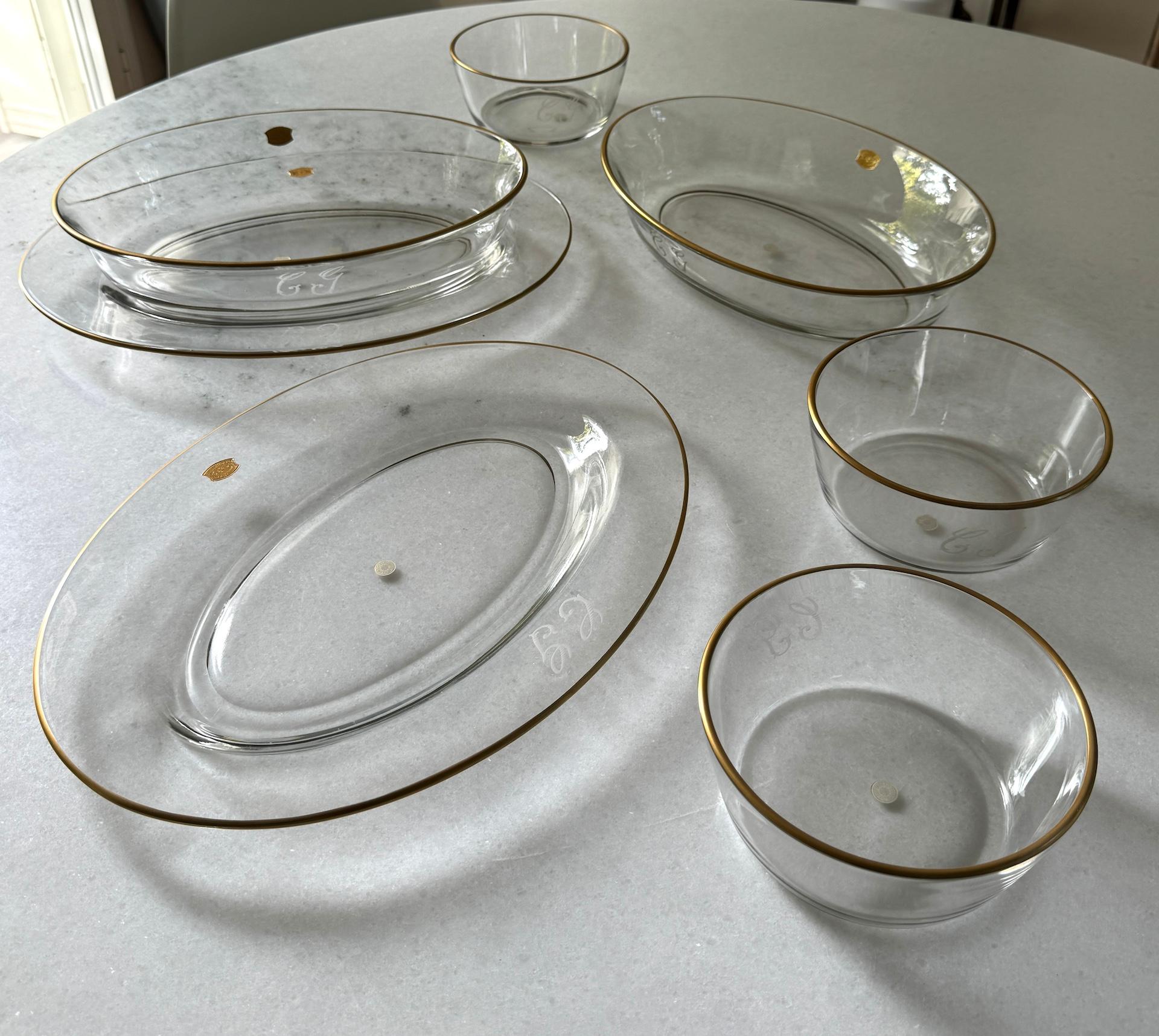 Plato Redondo de Cristal Val Saint Lambert Pintado a Mano Acabado Mate en Oro de 24 Quilates x3 en Excelente estado para la venta en Crespières, FR