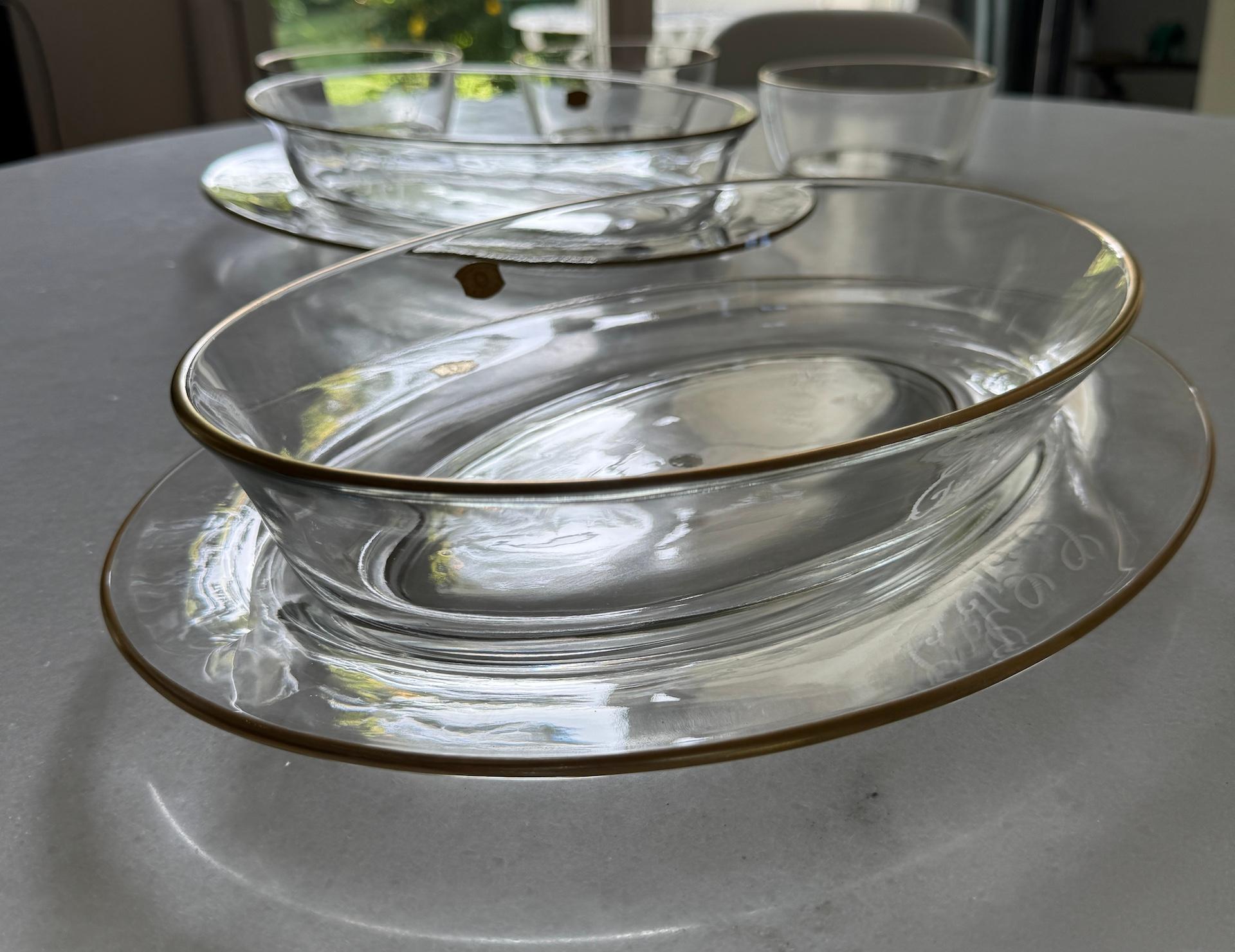 Plato Redondo de Cristal Val Saint Lambert Pintado a Mano Acabado Mate en Oro de 24 Quilates x3 en venta 1