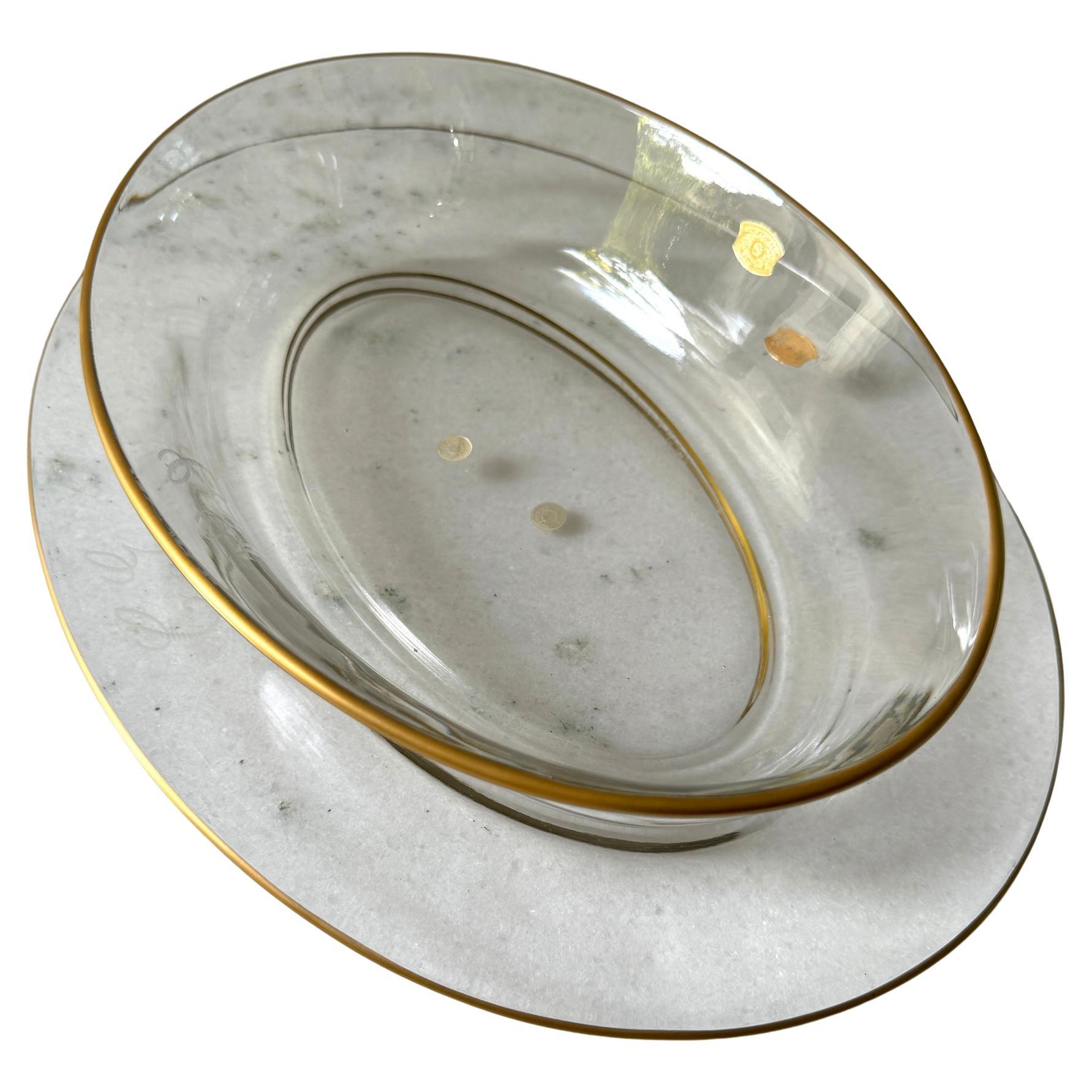 Vajilla de Cristal Val Saint Lambert Platos hondos y llanos oblongos Pareja disponible en venta