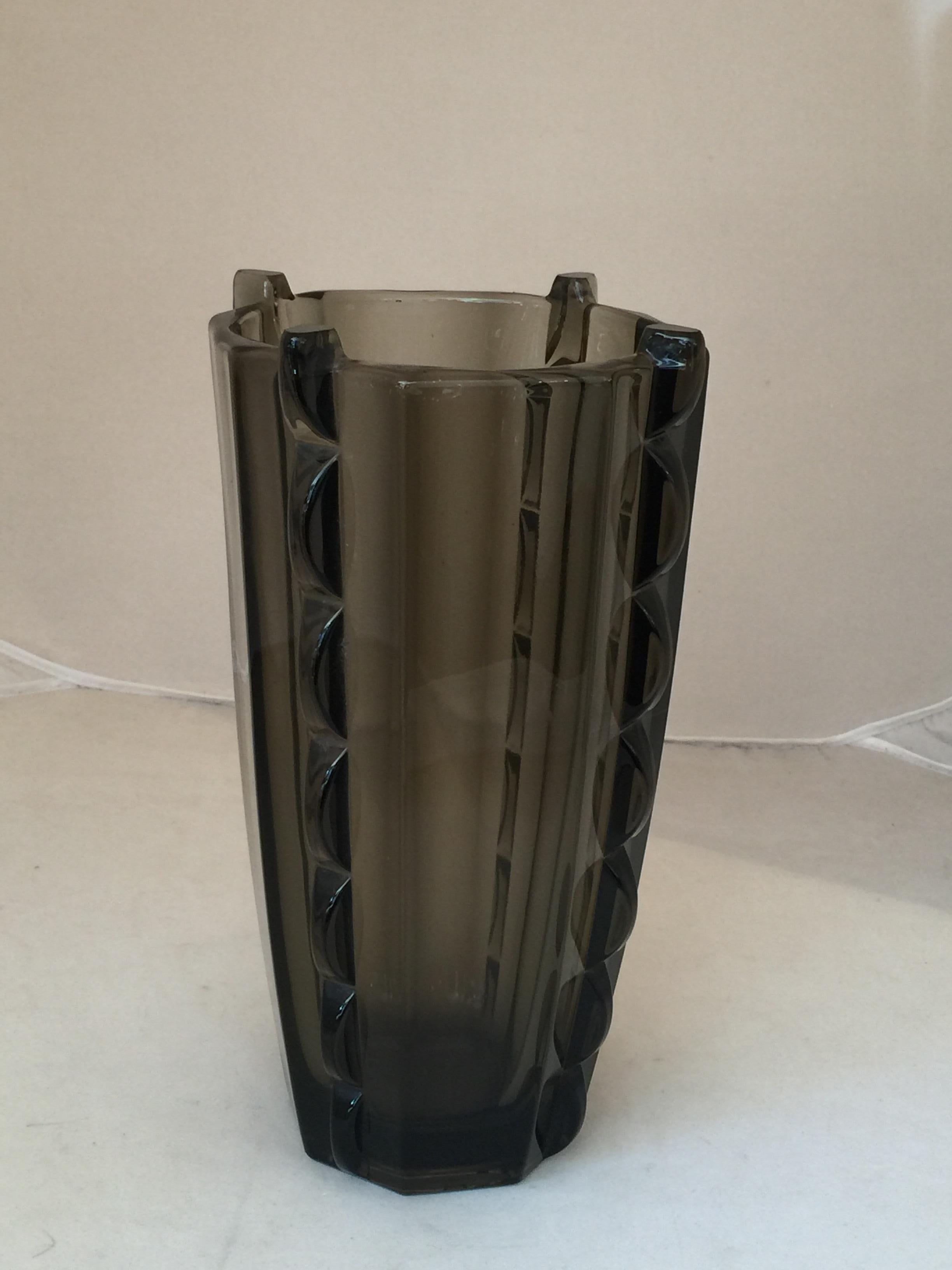 Art Deco Crystal Vase, 1930, Attributed to Val Saint Lambert For Sale