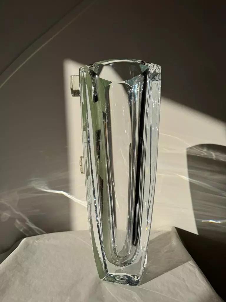 Jarrón de cristal de Anatole Riecke Decoración abstracta y cubista Pigmentos naturales verdes siglo XX en venta