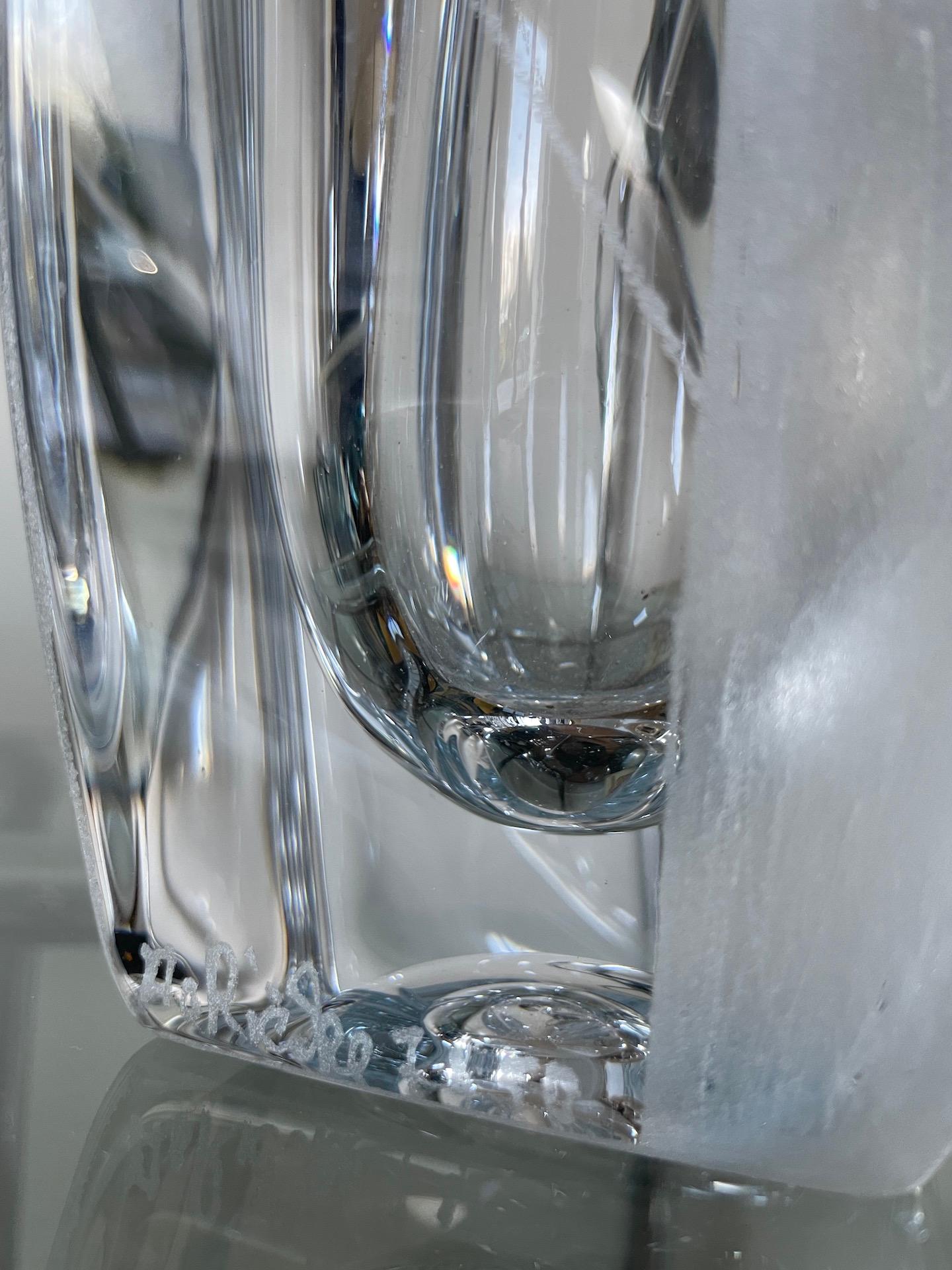 20th Century Crystal Vase by Anatole Riecke, Translucide, Opaque, White, Black and Silver