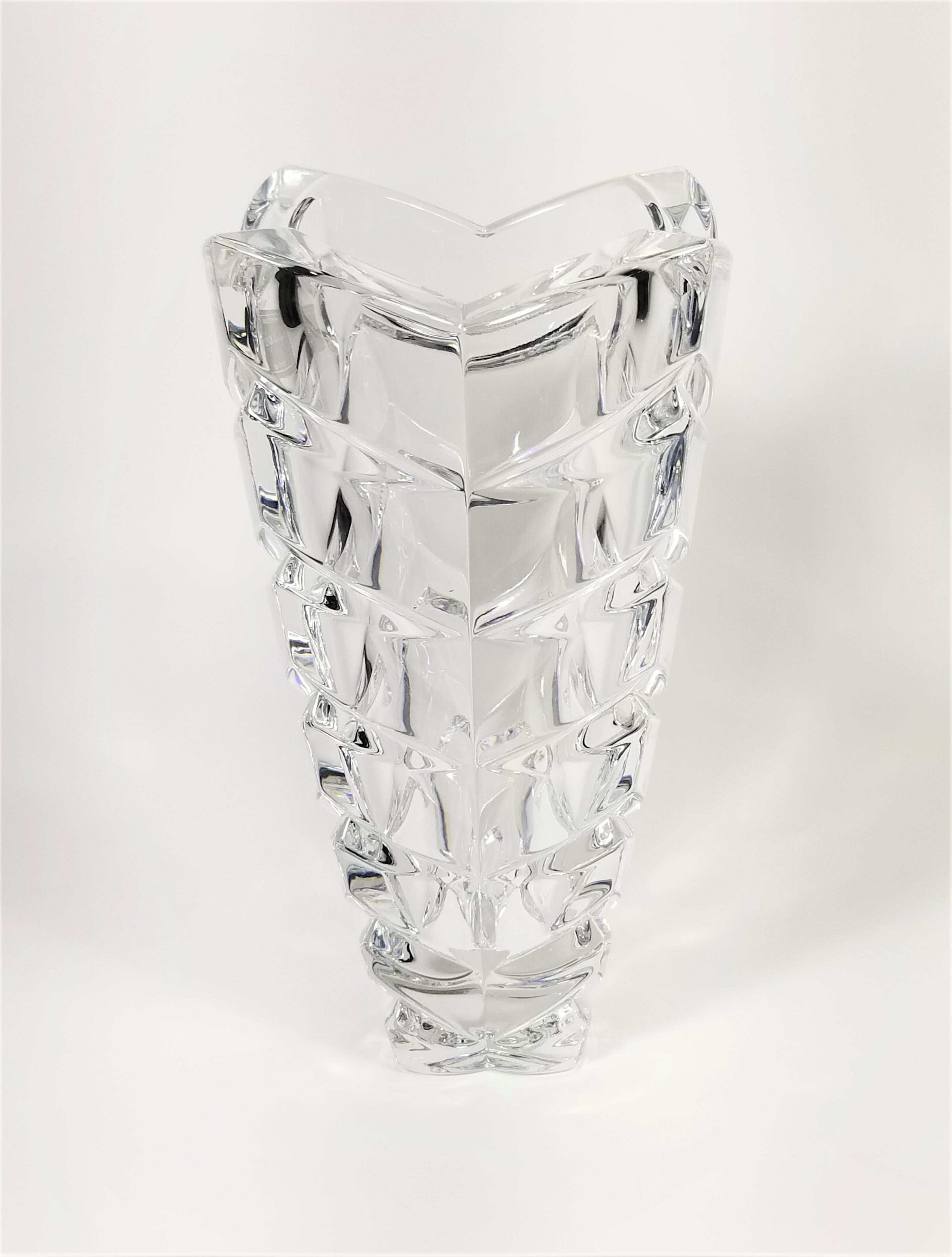 Unused Hand Cut Crystal Vase by Lenox. Art Deco Design. Heavy Sturdy Substantial Weight. Still restrains original marking stamp. 