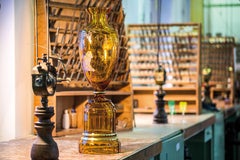 Crystal Vase Menuet Hand Engraved Macaques Amber 'Topas'