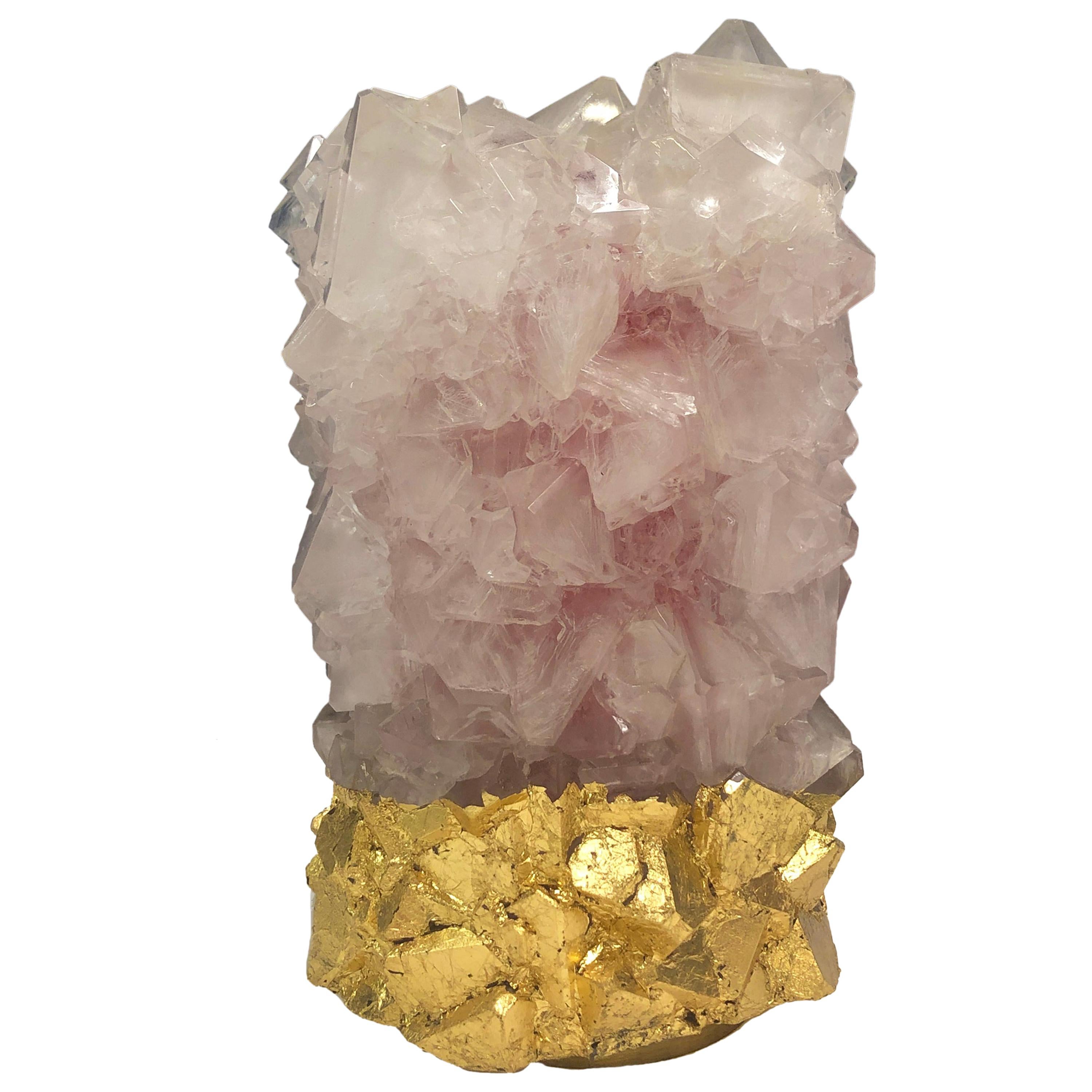 Crystal Vase Old Pink Golden Small by Isaac Monte For Sale