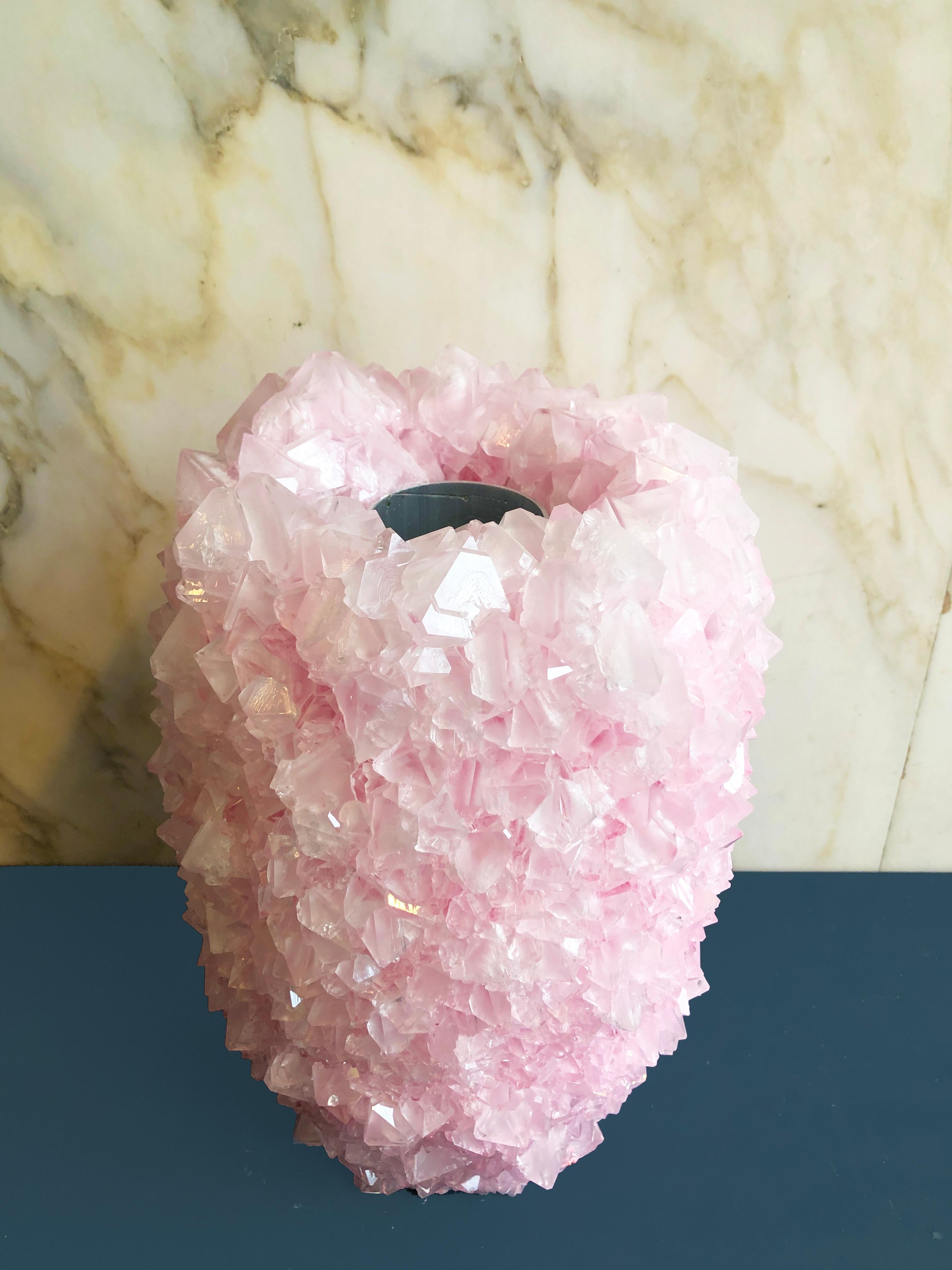 Baroque Crystal Vase Pink Large by Isaac Monte For Sale