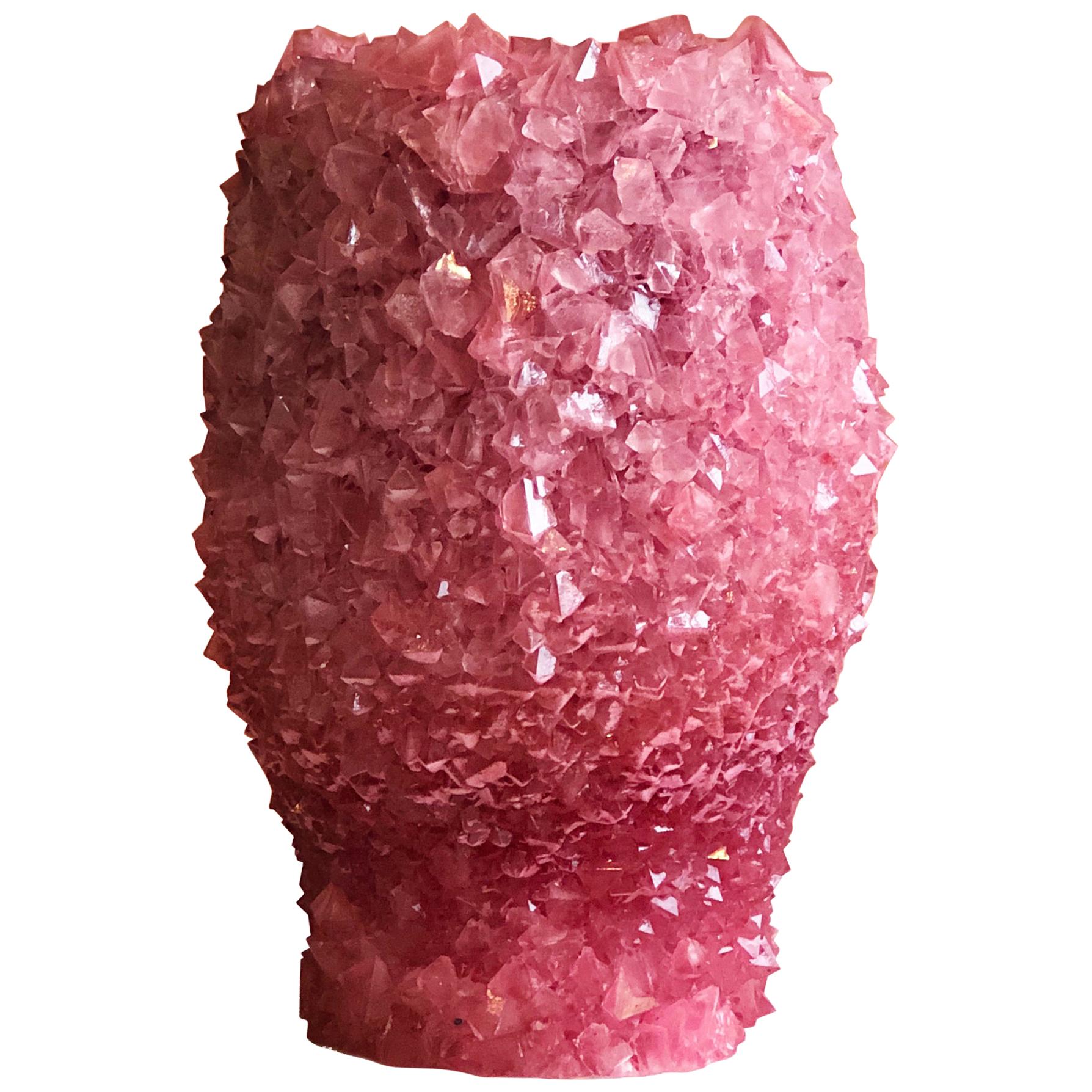 Crystal Vase Pink Large by Isaac Monte For Sale