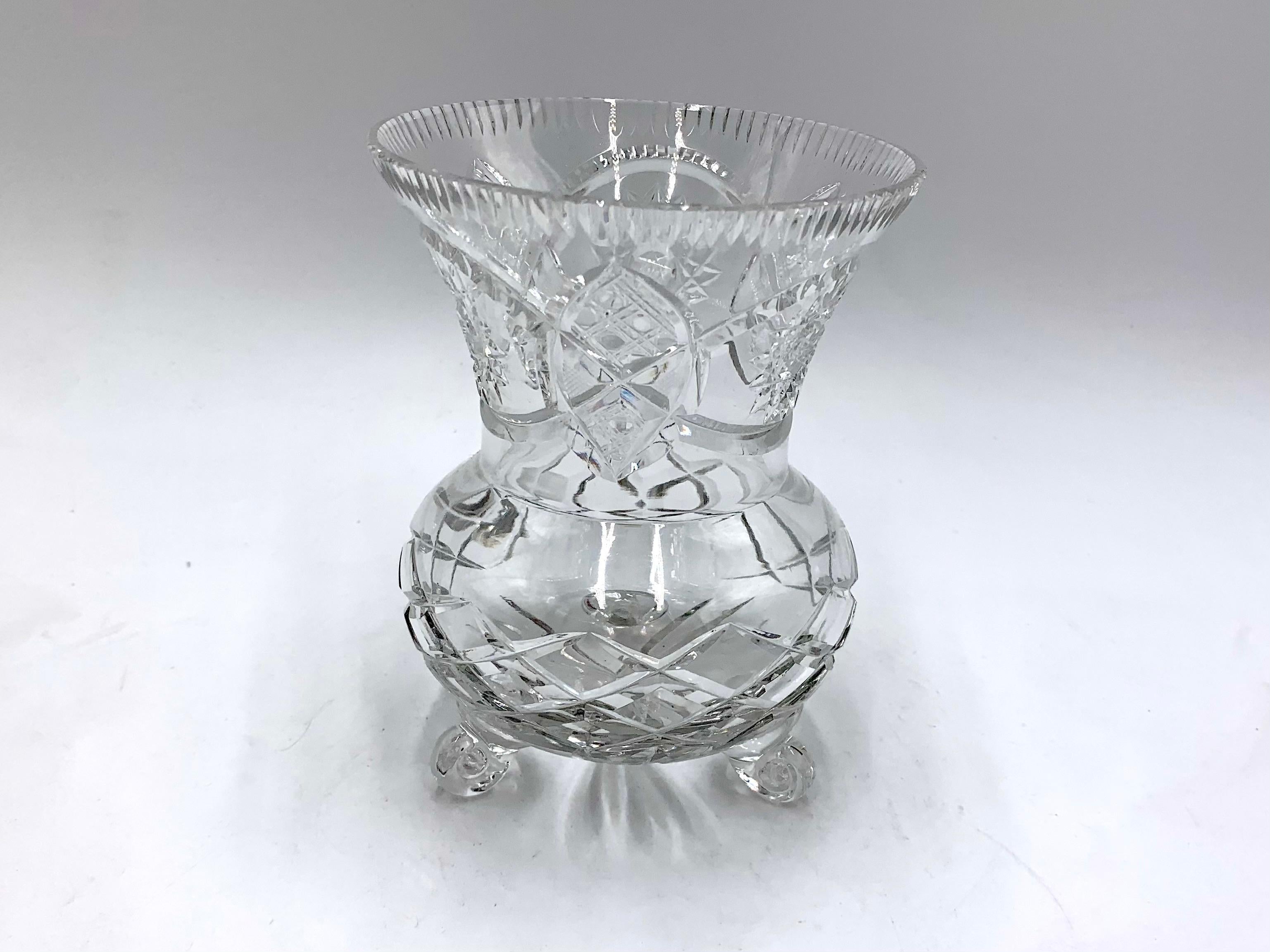 Vase made of crystal. 
The vase was produced in Poland in the 1960s and 1970s.
Vase in very good condition
Measures: Height 14cm / diameter 11 cm.