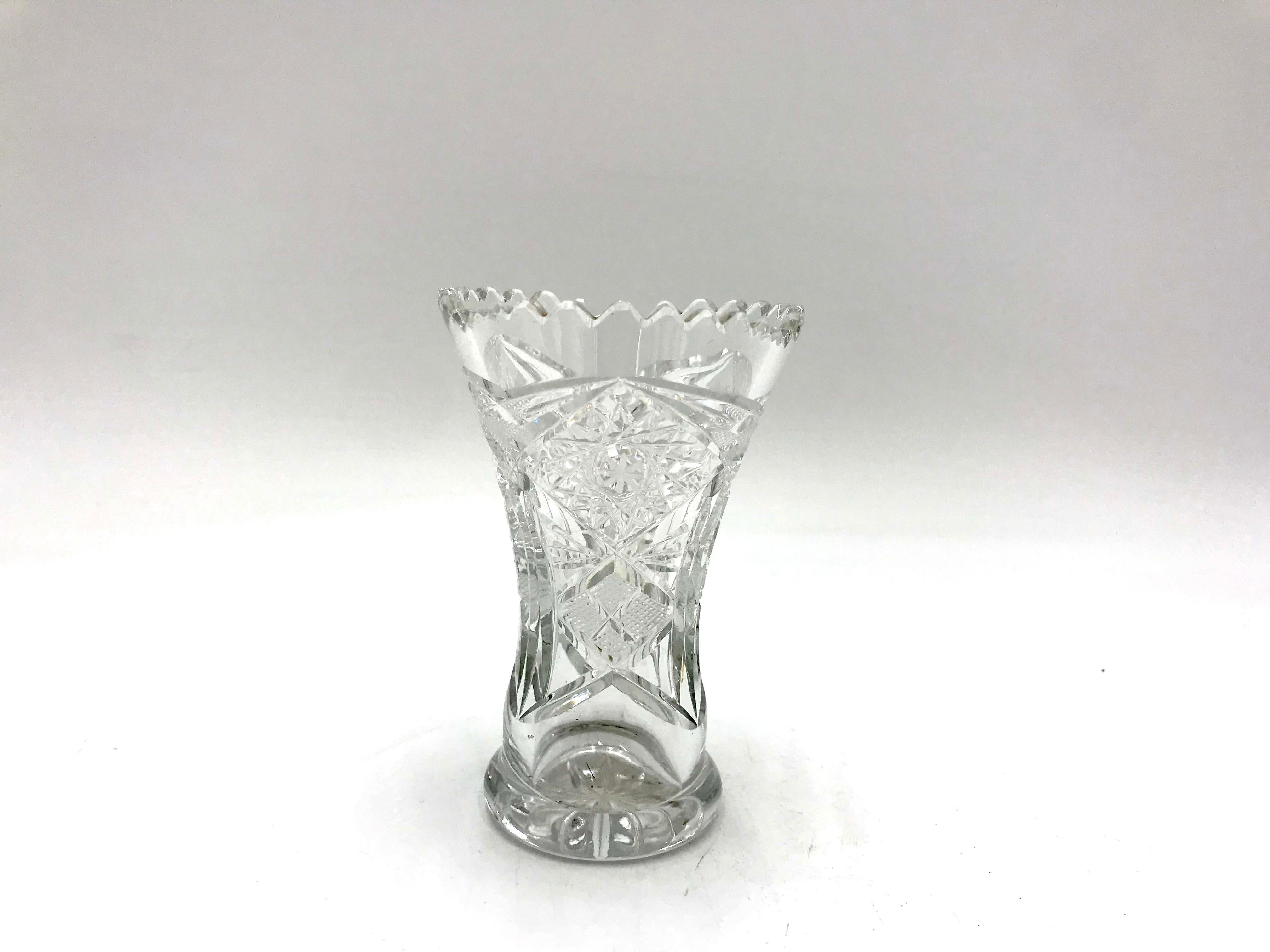 Vase made of crystal. 
The vase was produced in Poland in the 1960s and 1970s.
Vase in very good condition
Measures: Height 10cm / diameter 7cm.