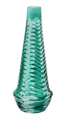 Crystal Vase with Optical Lenses, Turquoise Cut to Clear by Beyer, 'Germany'