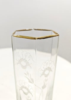 Crystal Vase With Relief Decoration Hexagonal Mid-Century Modern Italy 1950/60s
