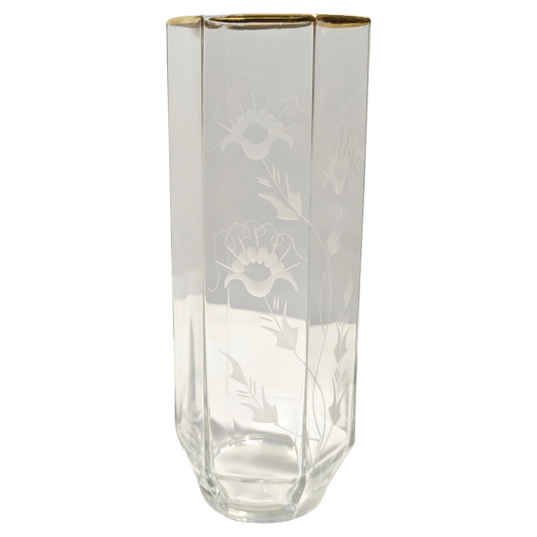 Kristallvase mit Reliefdekoration sechseckig Mid-Century Modern Italien 1950/60er Jahre im Angebot