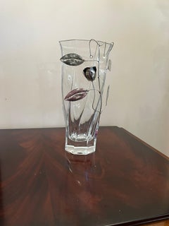 Crystal Vase with Silver Flower, made in Italy, 90s