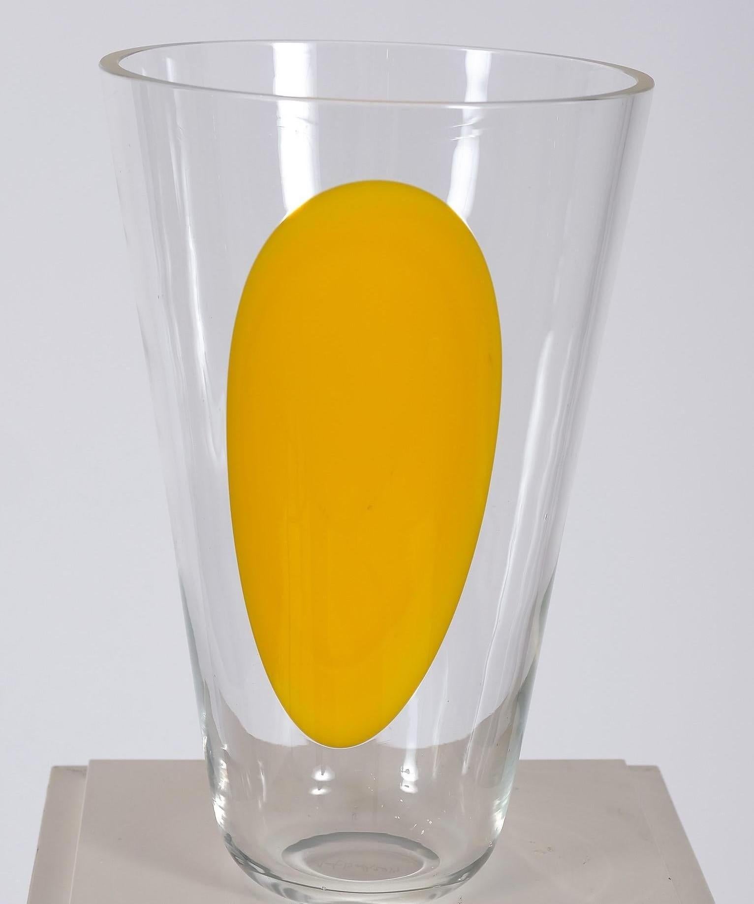 Modern Crystal Vase with Yellow by Czech Artist Jakub Berdyeh for Kubus