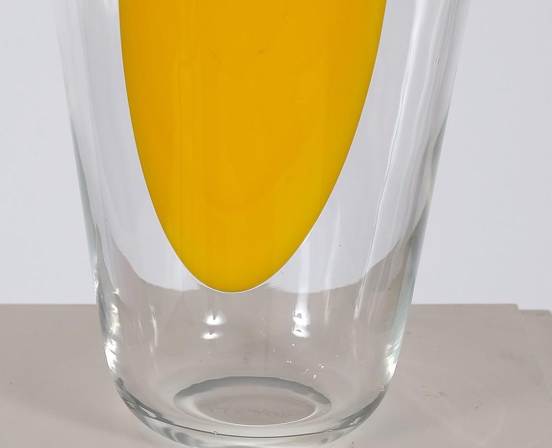 Crystal Vase with Yellow by Czech Artist Jakub Berdyeh for Kubus In New Condition In Miami, FL