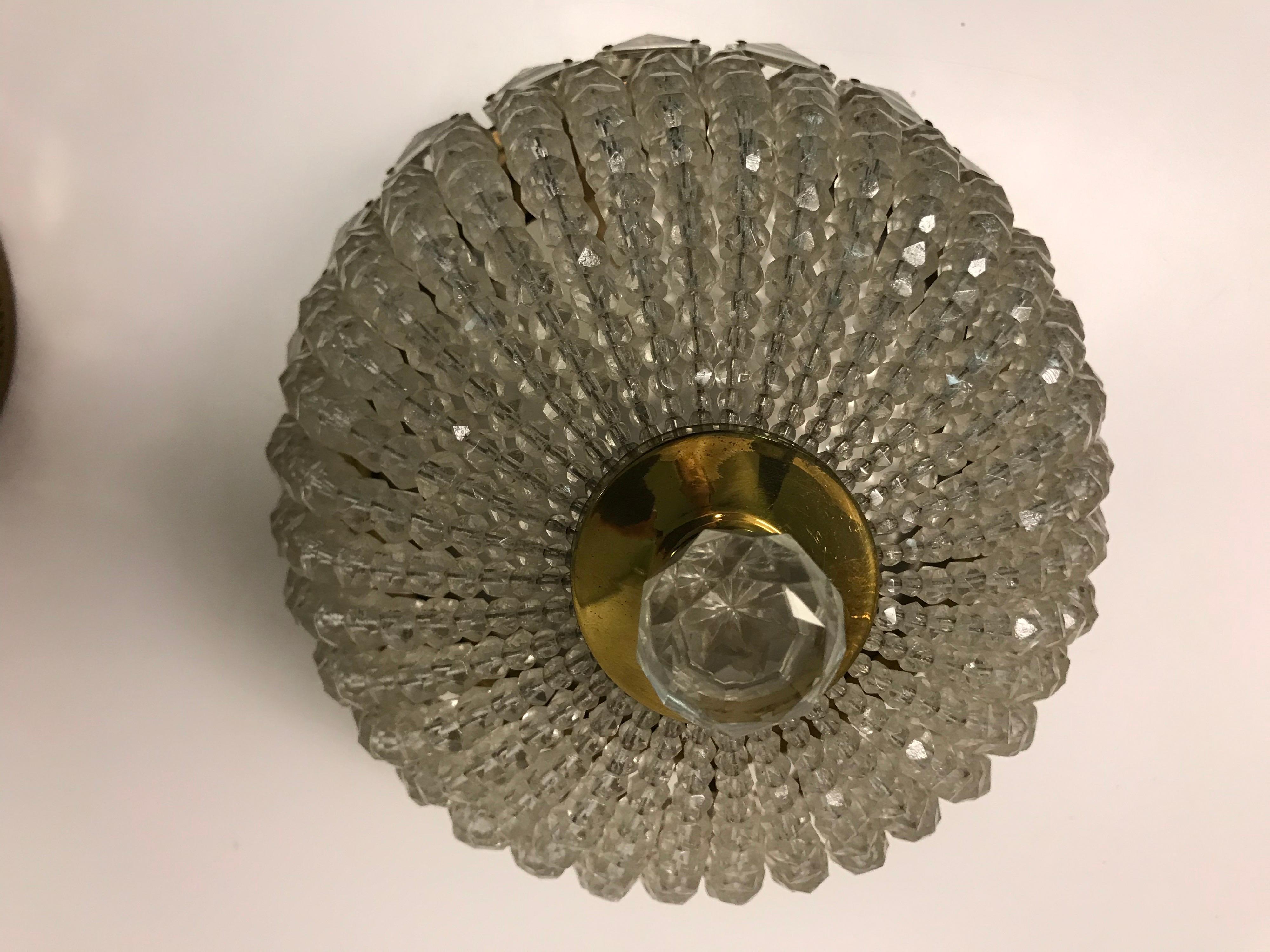 Crystal Vintage Flushmount Ceiling Fixtures In Good Condition For Sale In Chicago, IL