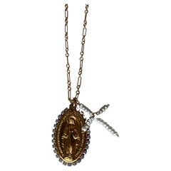 Crystal Virgin Mary with white pearl cross Necklace