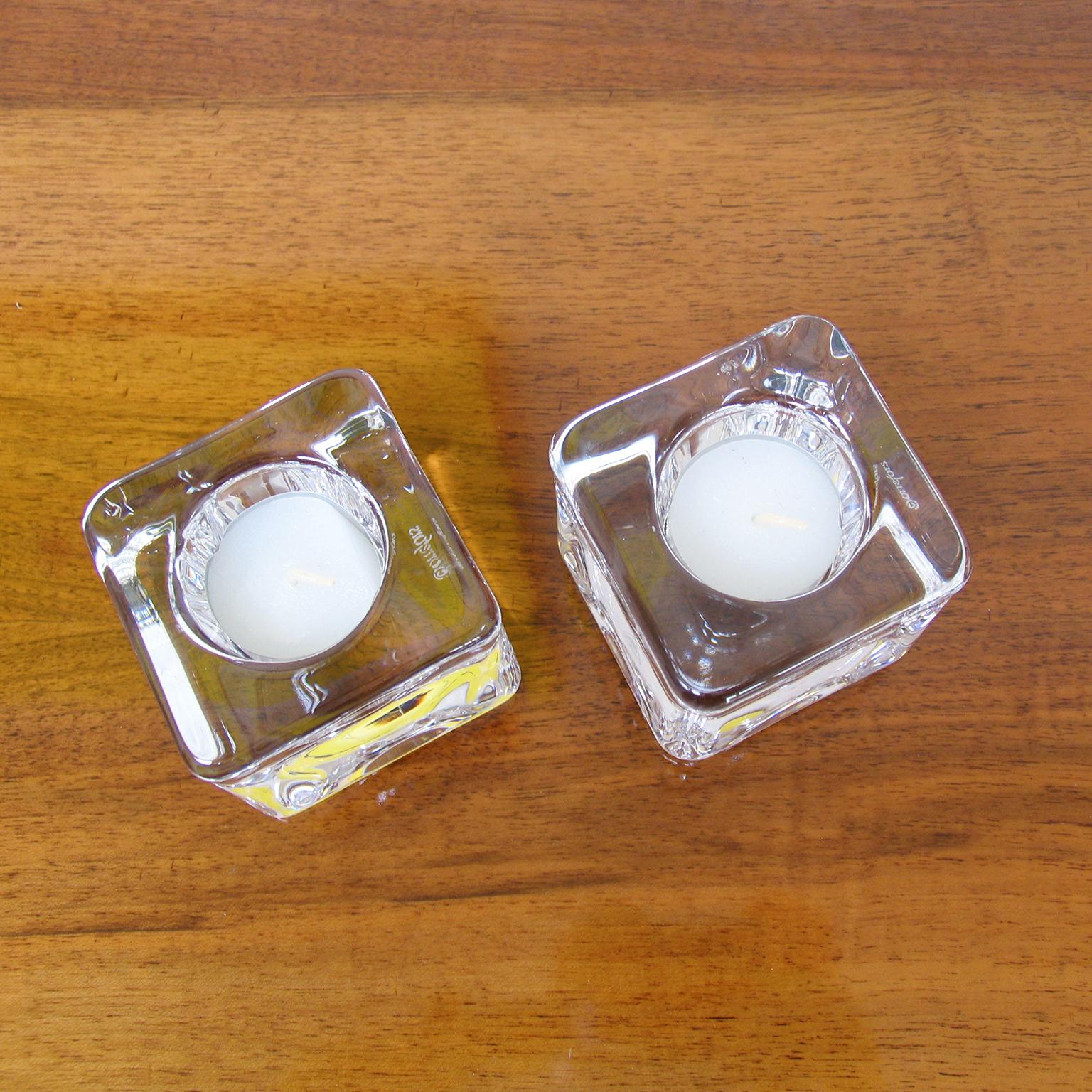 Swedish Crystal Votive Candle Holders by Goran Wärff for Orrefors, Mid-Century Modern For Sale