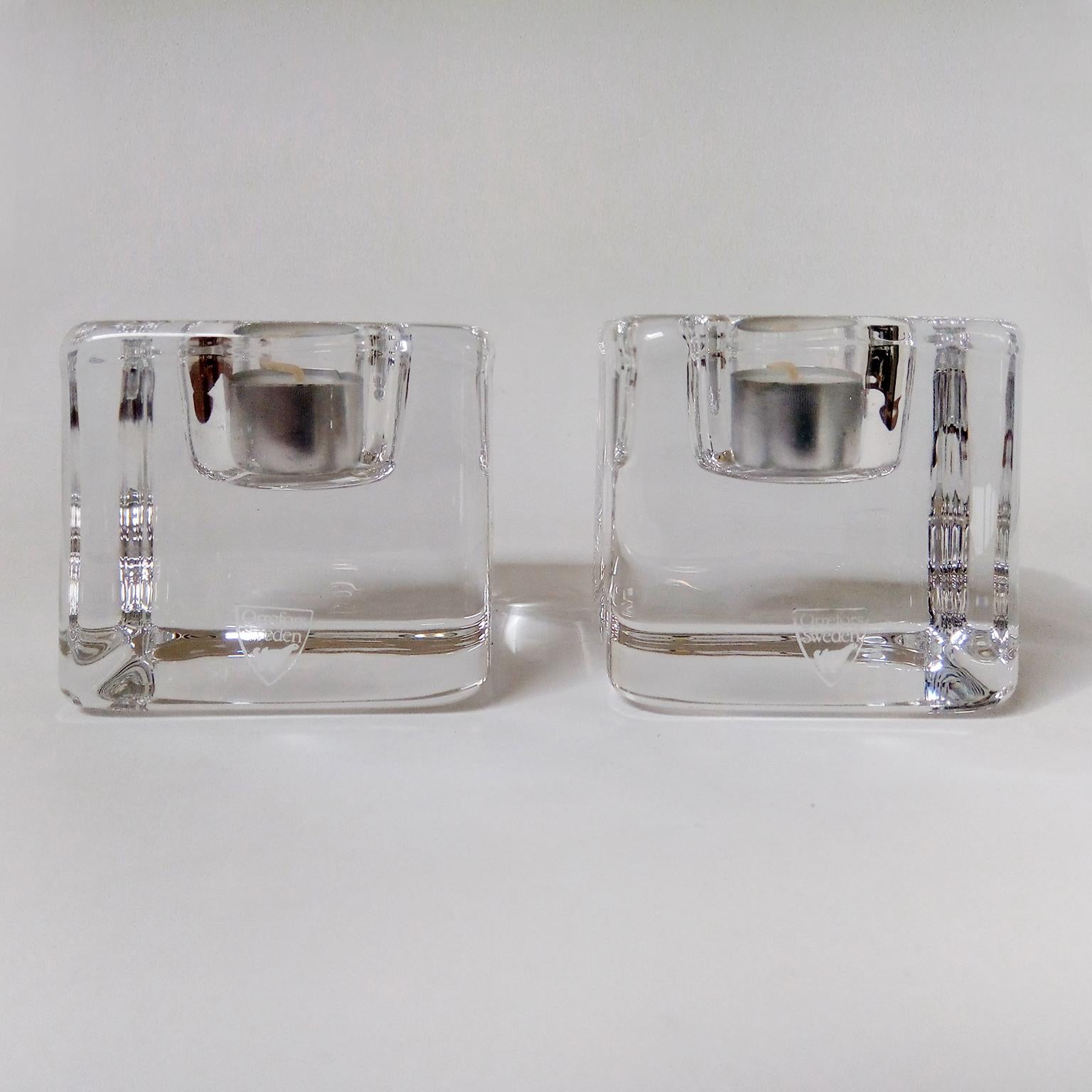Late 20th Century Crystal Votive Candle Holders by Goran Wärff for Orrefors, Mid-Century Modern For Sale