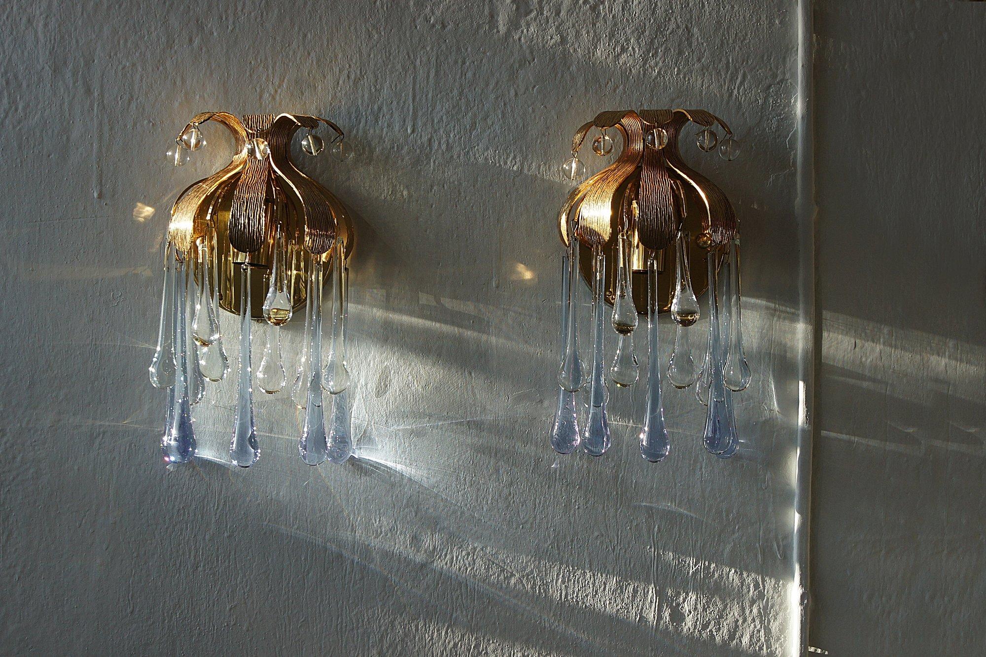 Apliques de cristal de Palme & Walter Palwa, años 60, set de 2 Regencia de Hollywood en venta
