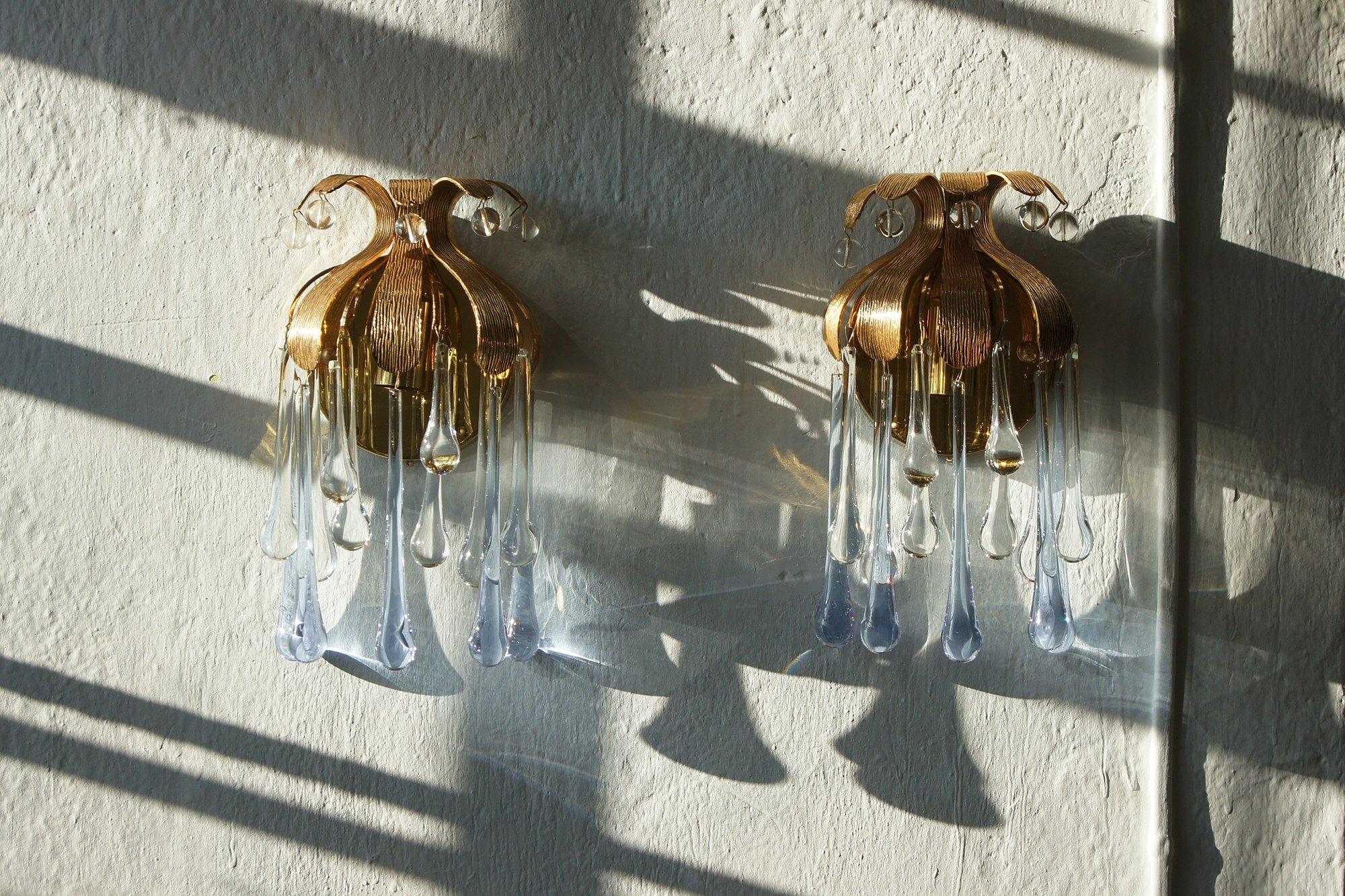 Apliques de cristal de Palme & Walter Palwa, años 60, set de 2 en Bueno estado para la venta en KUTNO, PL