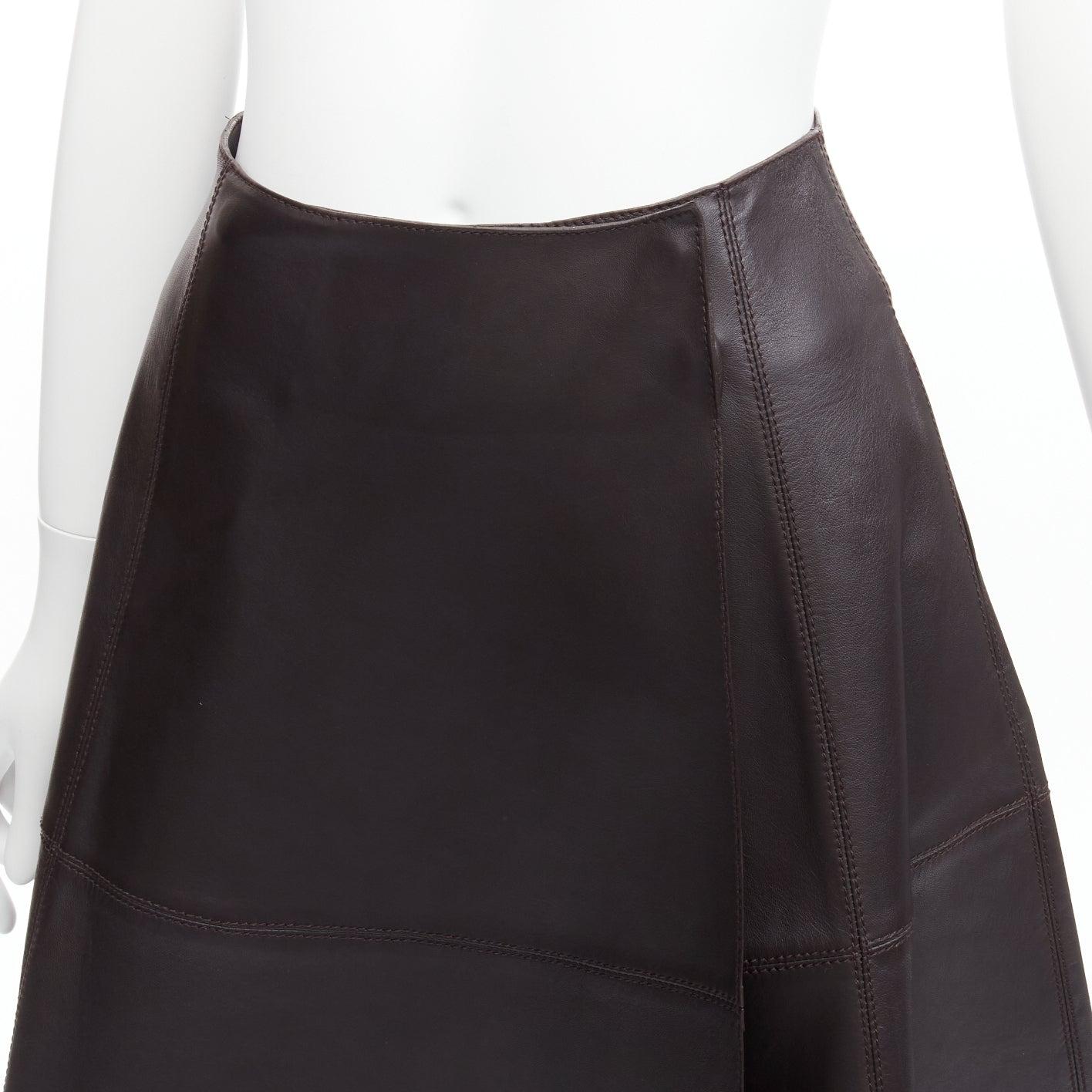 CRYSTAL WANG brown genuine lambskin leather minimal panelled A-line midi skirt FR34 XS
Reference: LNKO/A02170
Brand: Crystal Wang
Material: Leather
Color: Brown
Pattern: Solid
Closure: Snap Buttons
Lining: Brown Leather
Extra Details: Snap buttons