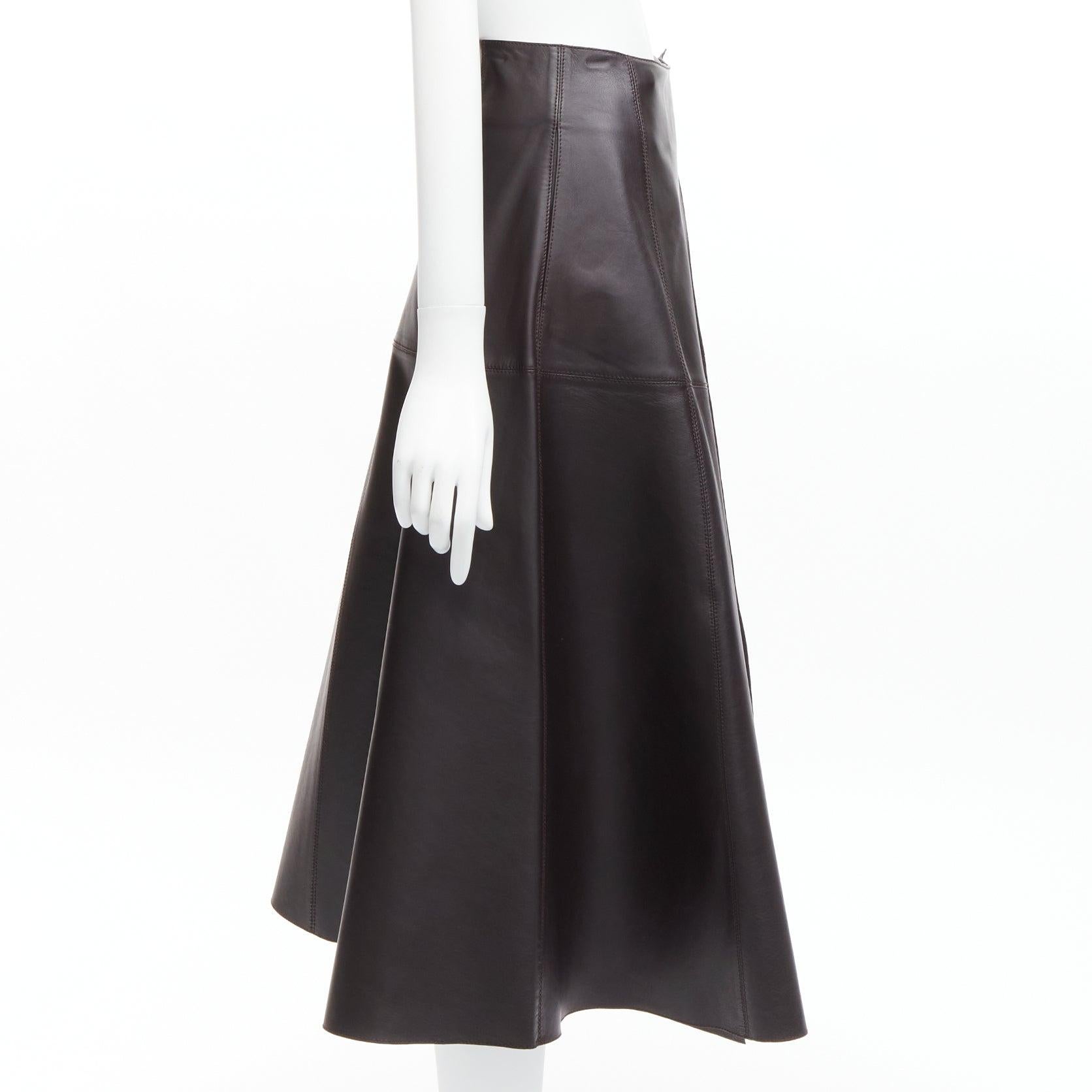 CRYSTAL WANG genuine lambskin leather minimal panelled A-line midi skirt FR34 XS In Good Condition For Sale In Hong Kong, NT