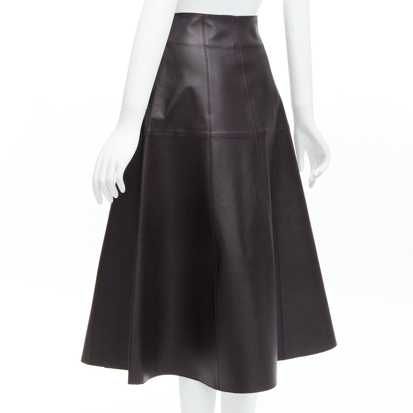 CRYSTAL WANG genuine lambskin leather minimal panelled A-line midi skirt FR34 XS For Sale 1