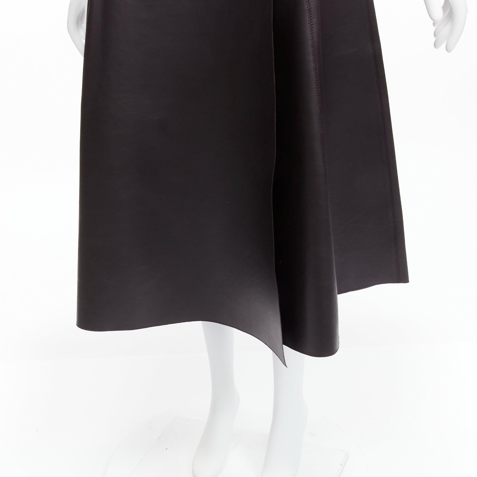 CRYSTAL WANG genuine lambskin leather minimal panelled A-line midi skirt FR34 XS For Sale 2