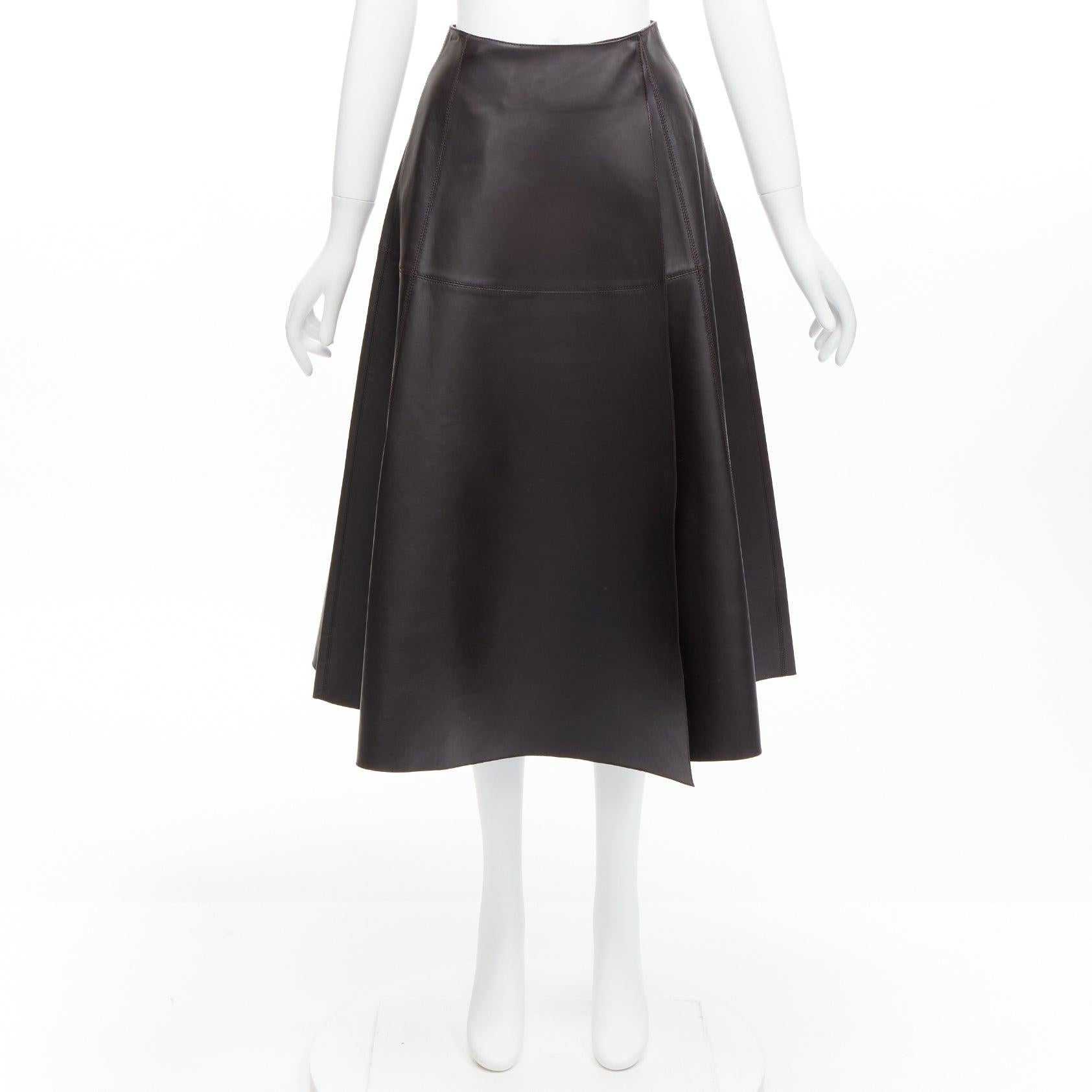 CRYSTAL WANG genuine lambskin leather minimal panelled A-line midi skirt FR34 XS For Sale 4