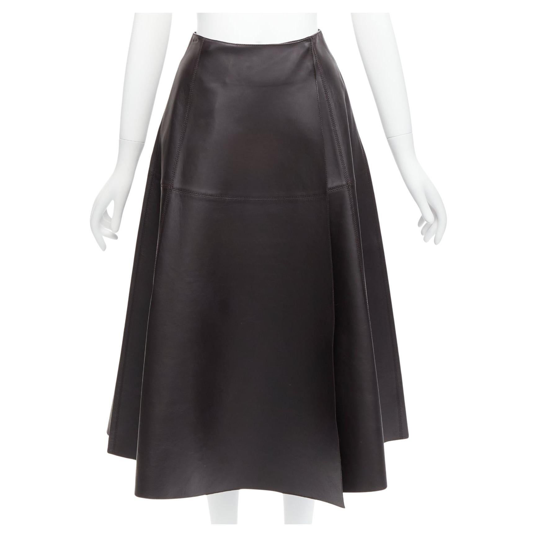 CRYSTAL WANG genuine lambskin leather minimal panelled A-line midi skirt FR34 XS For Sale