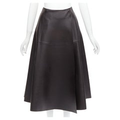 CRYSTAL WANG genuine lambskin leather minimal panelled A-line midi skirt FR34 XS