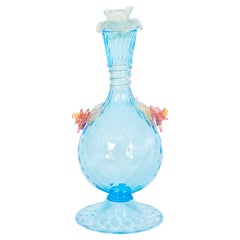 Vase d'eau en cristal de Murano avec fleurs et feuilles d'or Venise Italie 1970