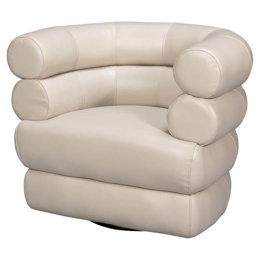 Crystal White Leather Swivel Chair For Sale