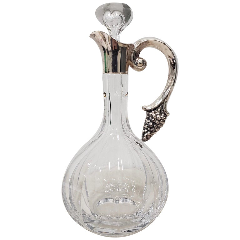 Crystal Wine Decanter with Sterling Silver Handle For Sale at 1stdibs