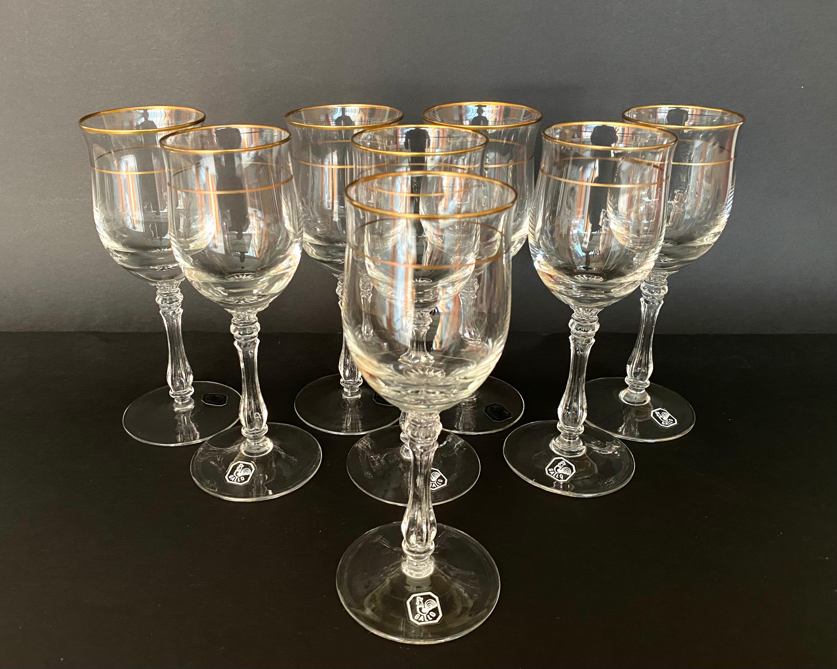 German Crystal Wine Glasses by Gallo Set 8 Crystal Wine Glasses, 1980 For Sale