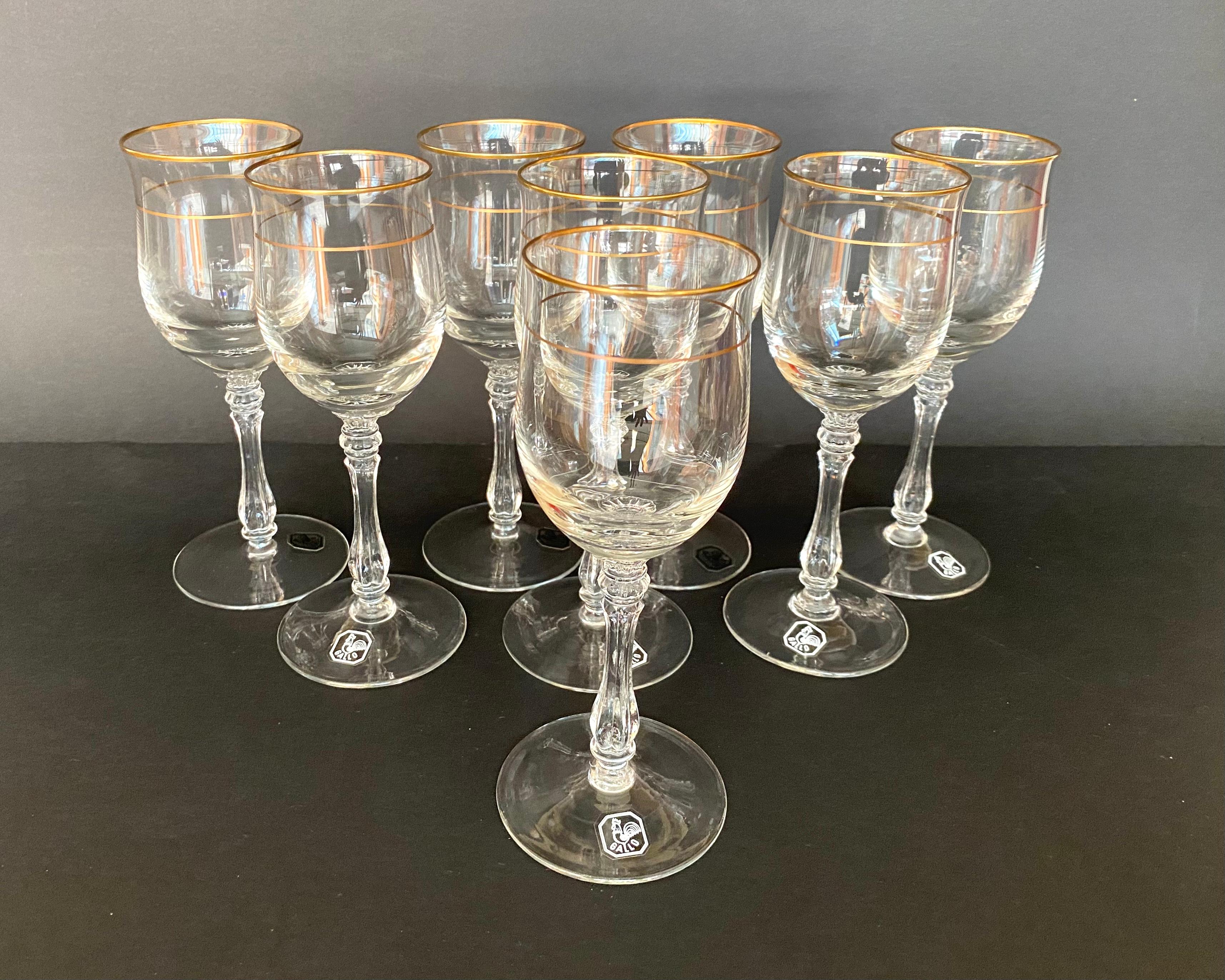 Late 20th Century Crystal Wine Glasses by Gallo Set 8 Crystal Wine Glasses, 1980 For Sale