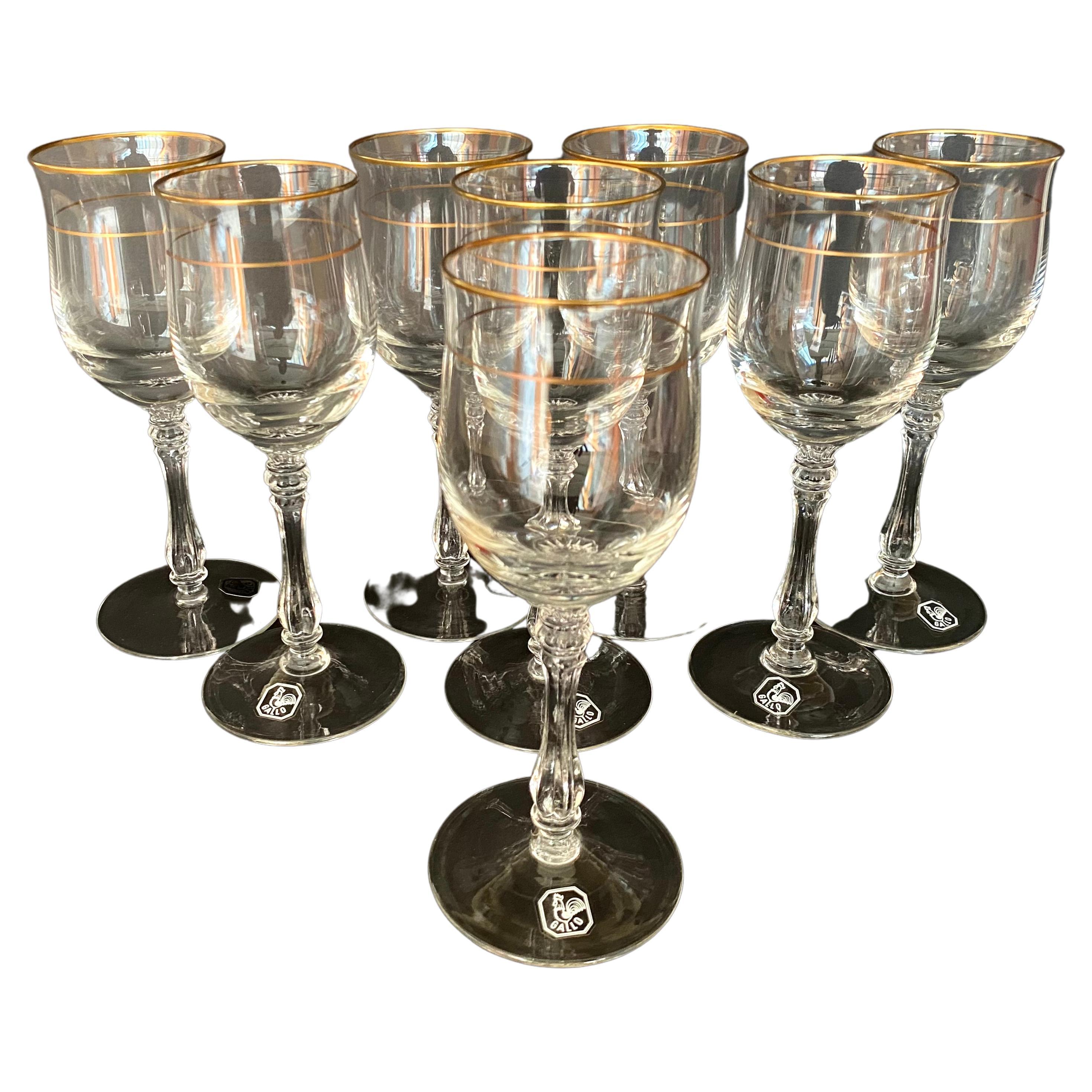 Crystal Wine Glasses by Gallo Set 8 Crystal Wine Glasses, 1980 For Sale