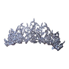 Crystal Zirconia 2-tiered Tiara Crown Leaves Design Unique Statement Headband