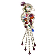 Crystalized Multi-Gemstone Parrot Bird Broach