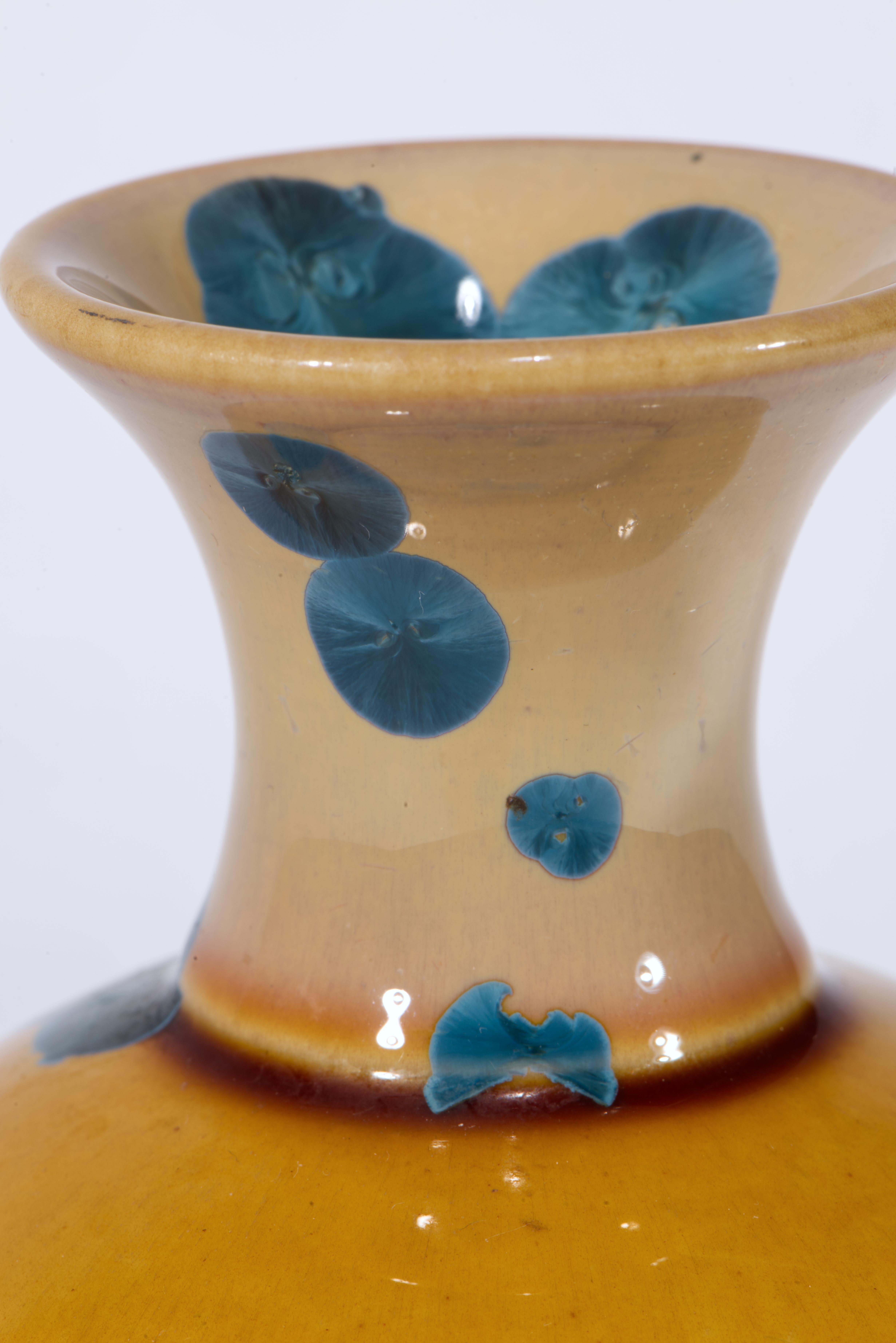 Organic Modern Crystalline Glaze Bud Vase Blue & Yellow, American Art Studio Pottery For Sale
