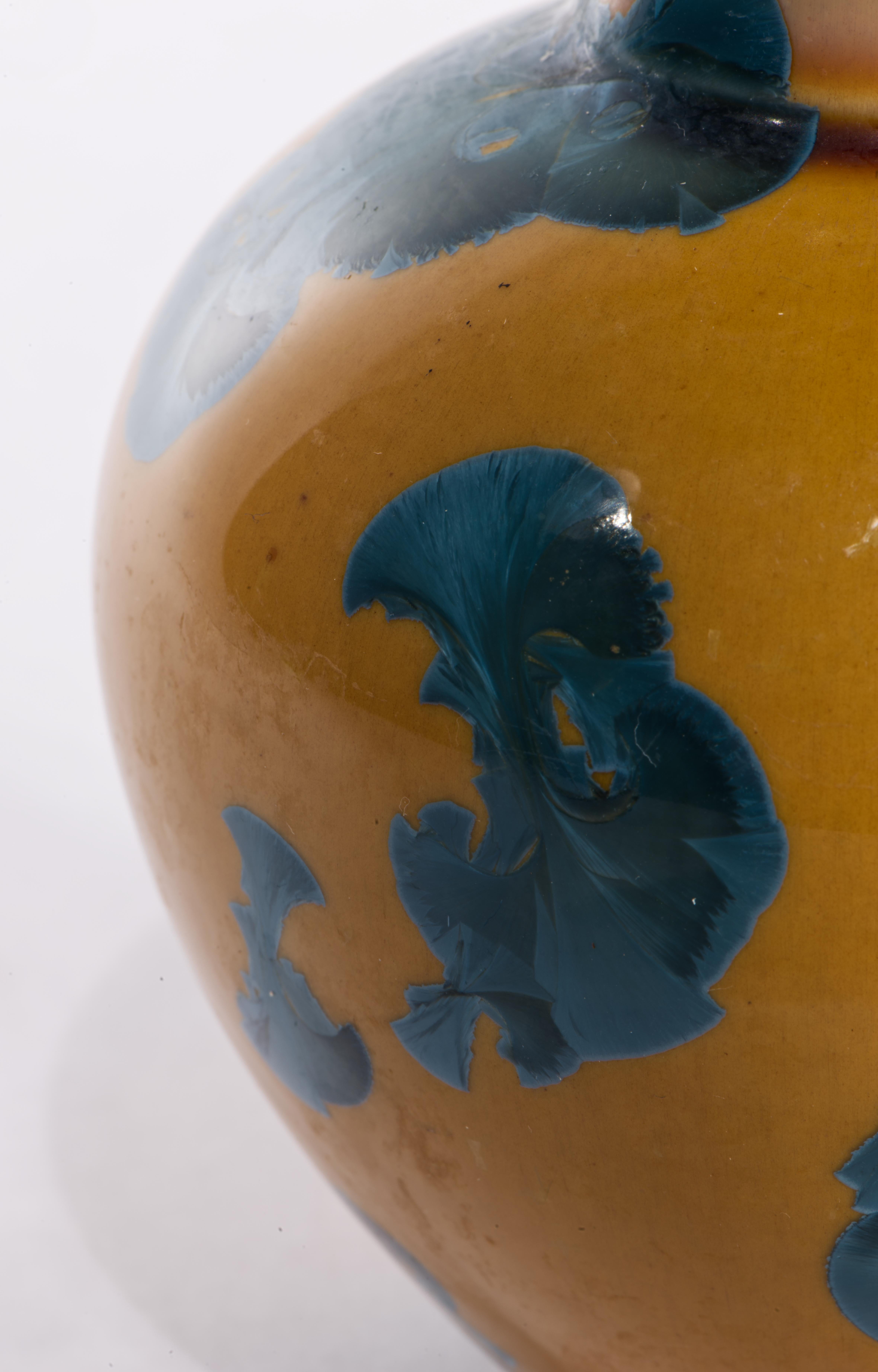 Crystalline Glaze Bud Vase Blue & Yellow, American Art Studio Pottery In Good Condition For Sale In Clifton Springs, NY