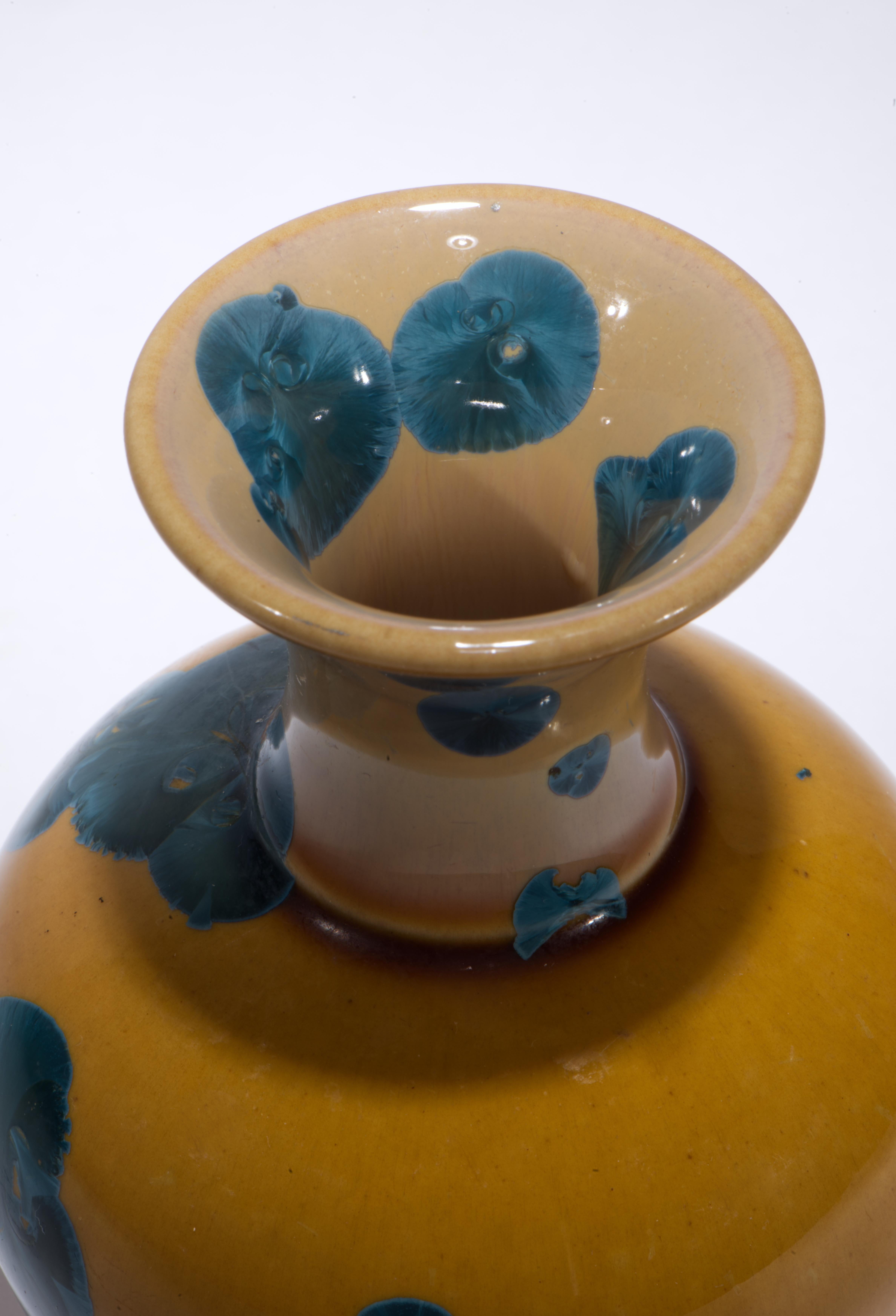 Contemporary Crystalline Glaze Bud Vase Blue & Yellow, American Art Studio Pottery For Sale