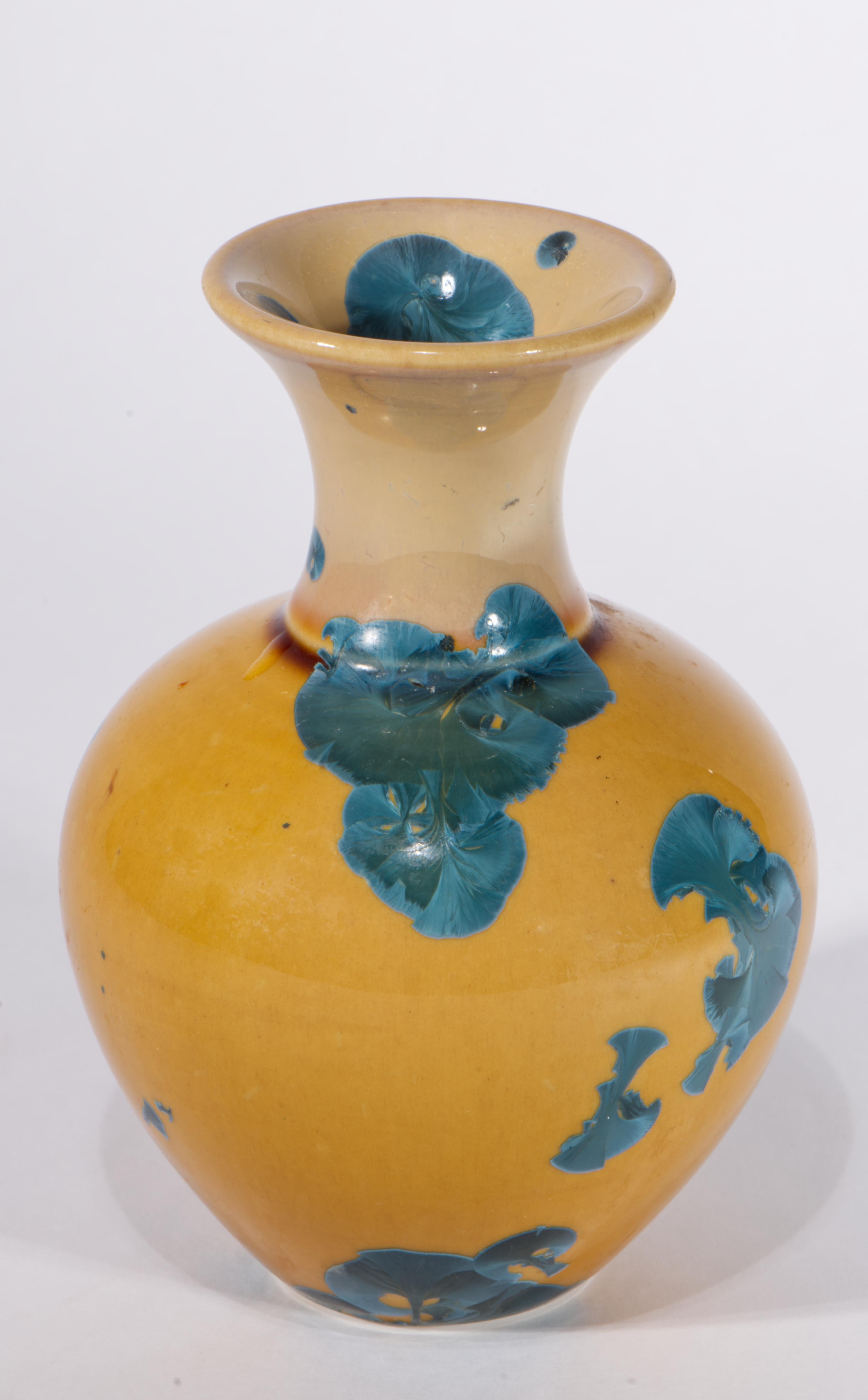 Crystalline Glaze Bud Vase Blue & Yellow, American Art Studio Pottery For Sale 1