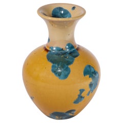 Crystalline Glaze Bud Vase Blue & Yellow, American Art Studio Pottery