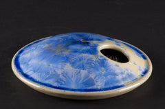 Crystalline Glaze Ceramic Ikebana Vase, Blue, American Studio Pottery, 2003