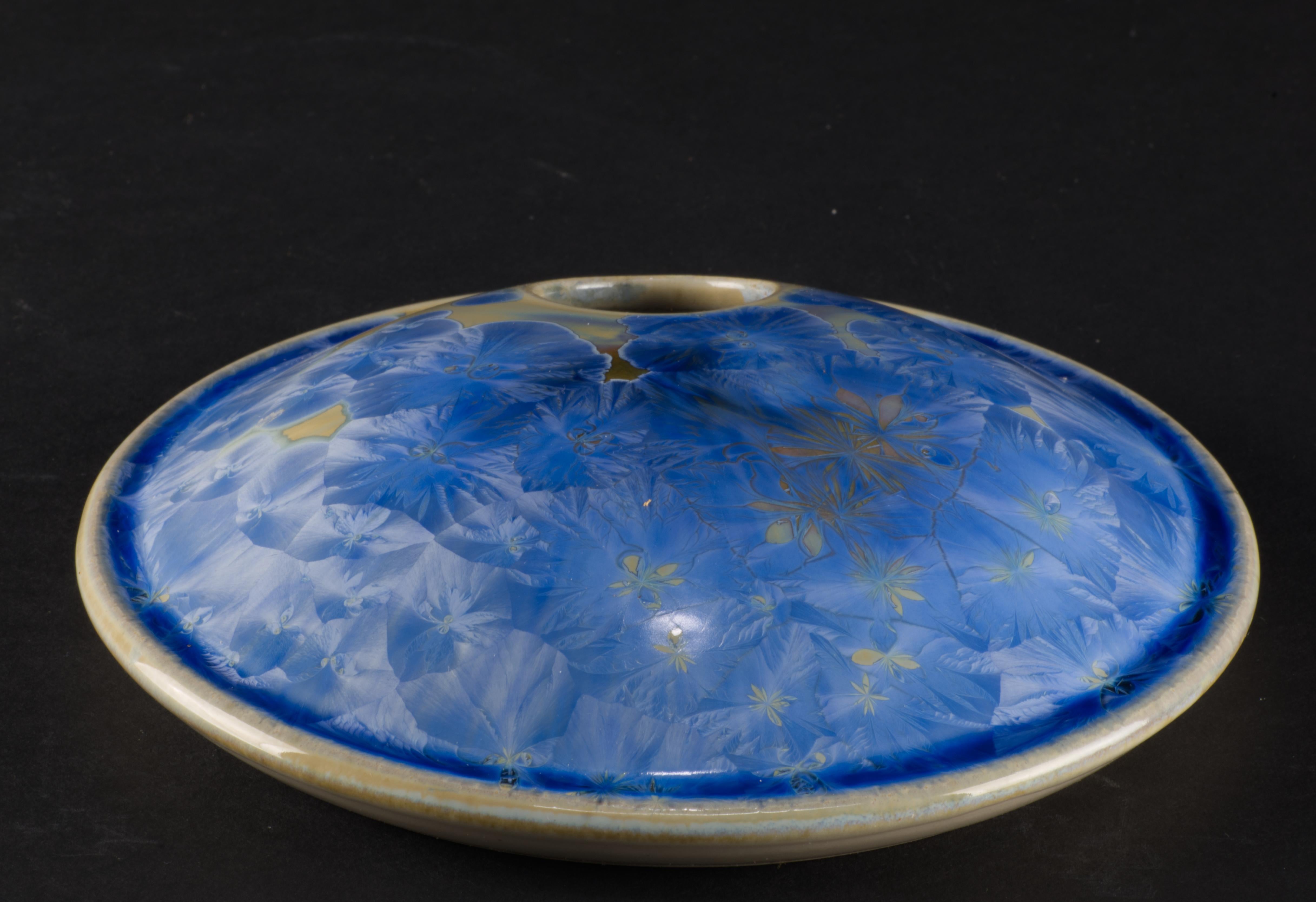 Crystalline Glaze Ceramic Ikebana Vase, Blue, American Studio Pottery, 2003 For Sale 2