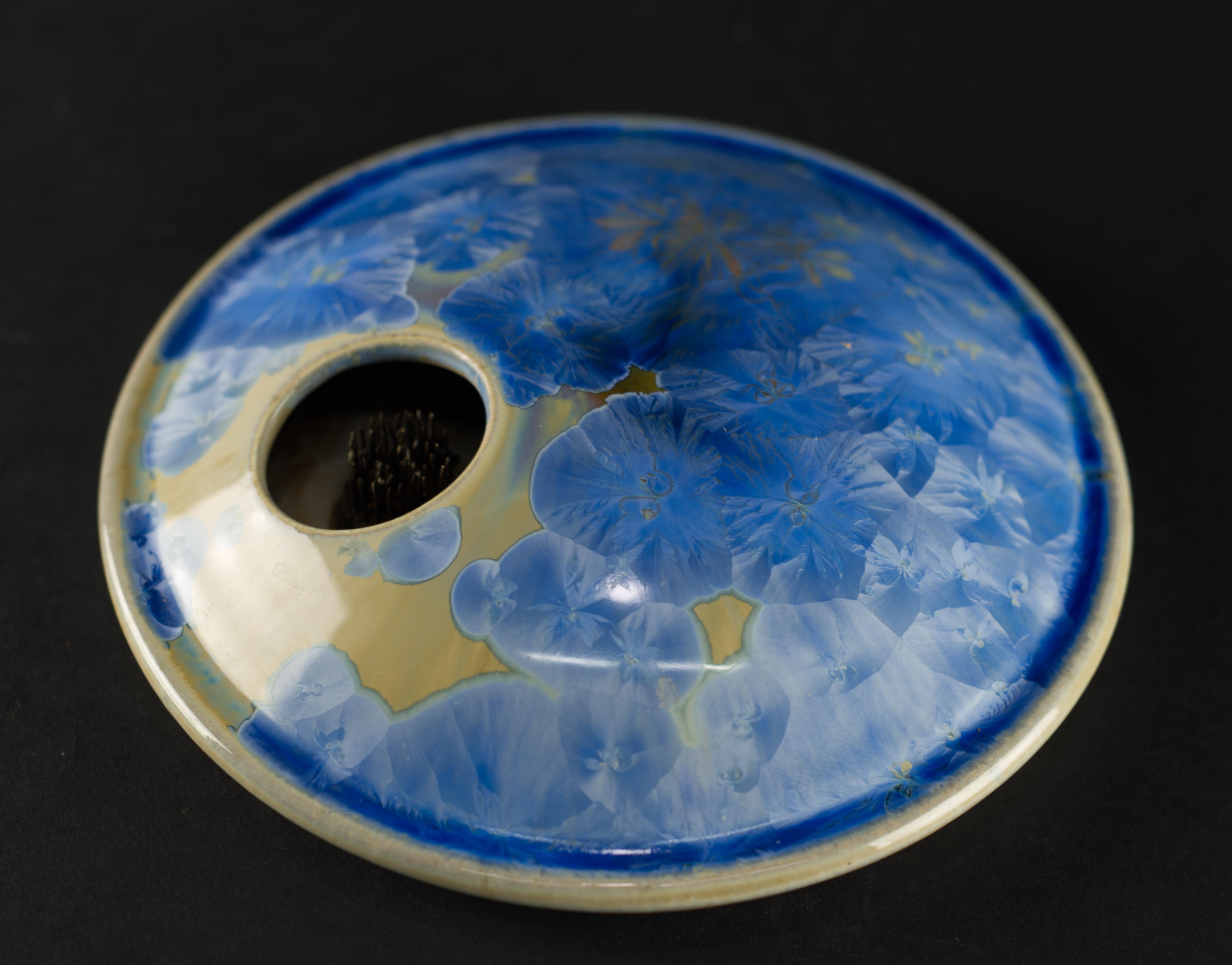 Crystalline Glaze Ceramic Ikebana Vase, Blue, American Studio Pottery, 2003 For Sale 3